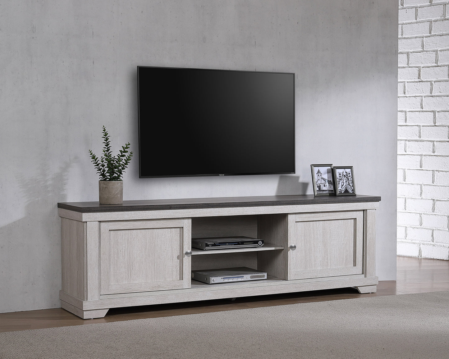 1pc Contemporary Entertainment Console TV Stand Weathered Wood Finish Living Room Furniture