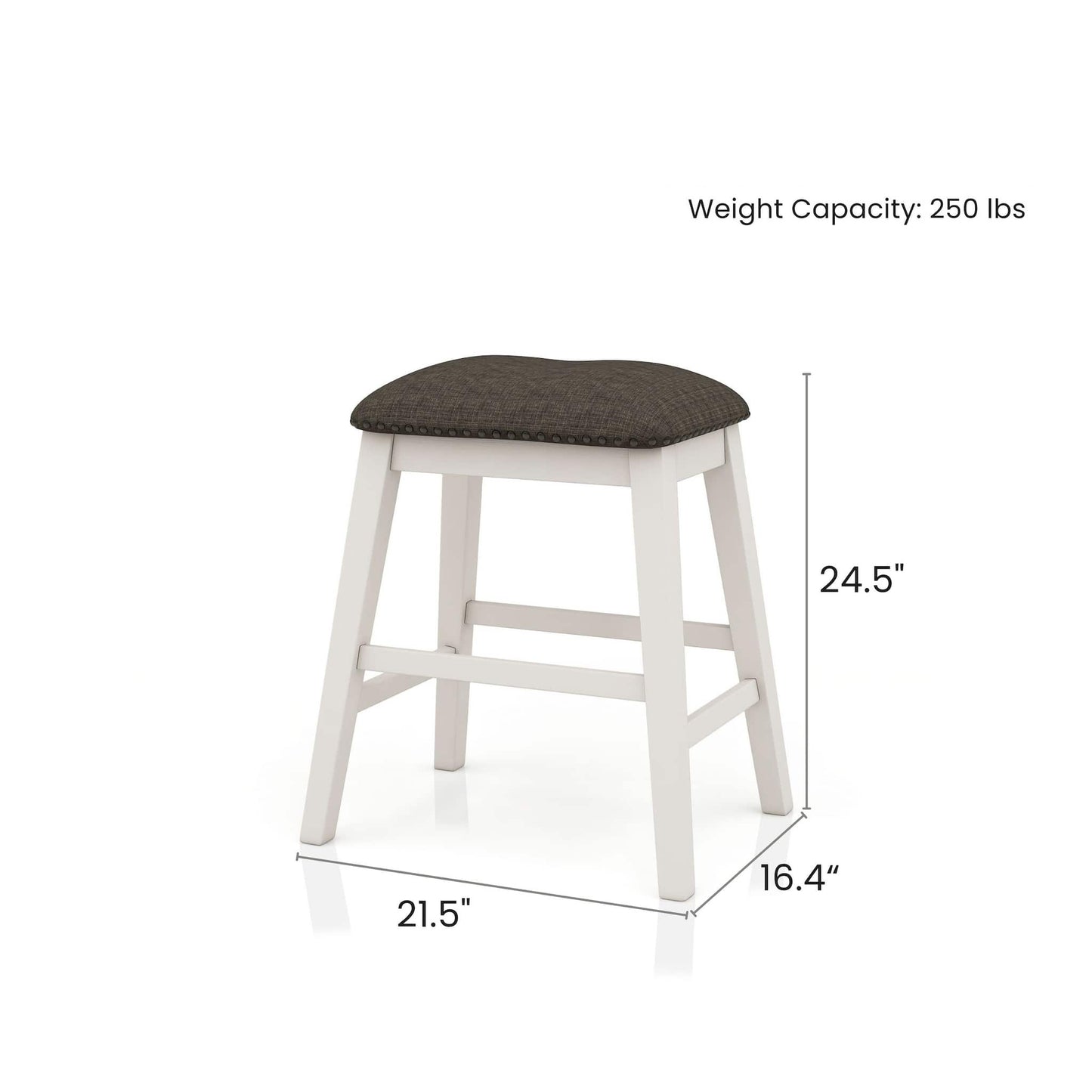 Set of 2 Counter Height Stools - Dark Gray & Off White Fabric