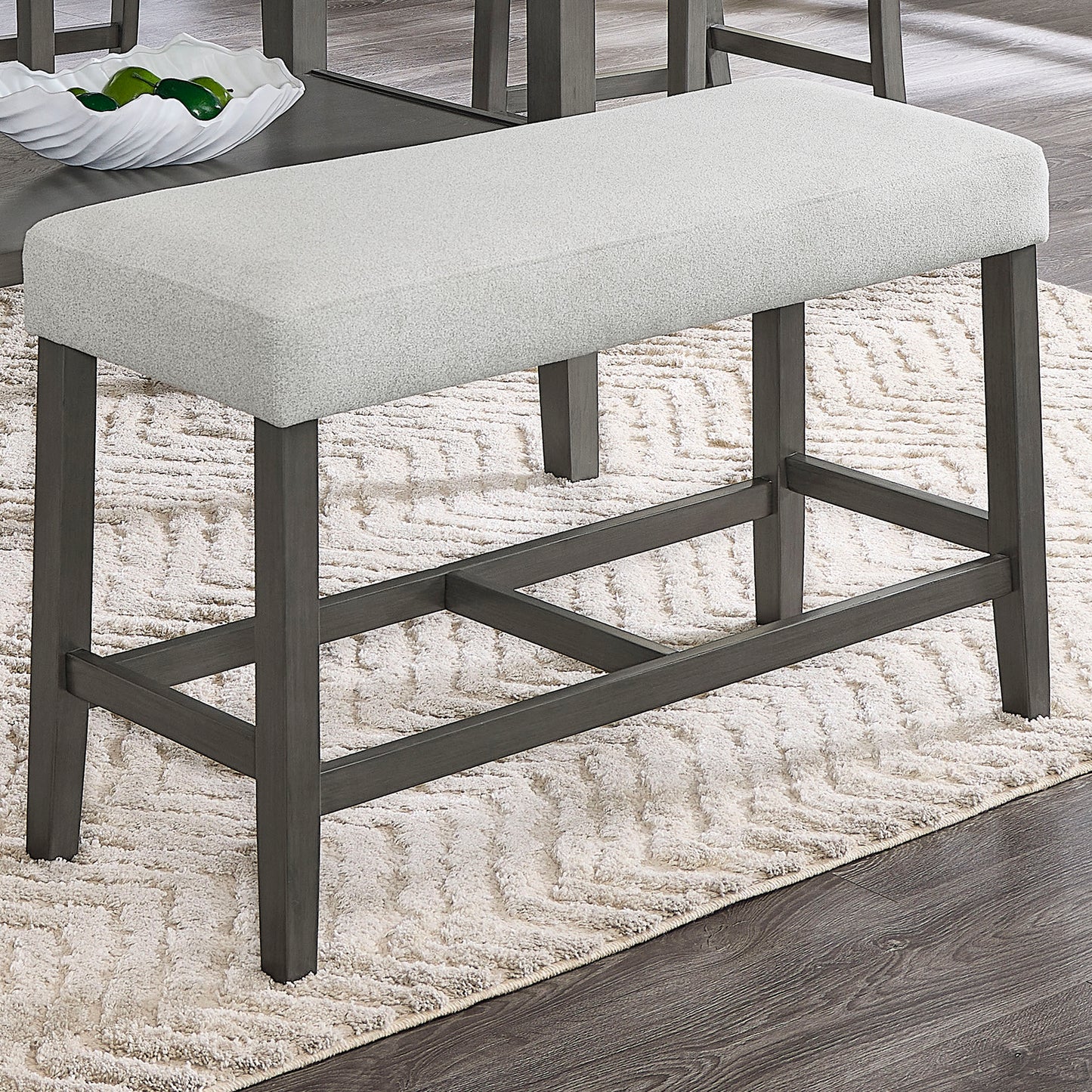 Luna 40" Light Gray Fabric Counter Height Bench with Gray Wood Frame & Wooden Footrest – Upholstered Dining & Kitchen Seating