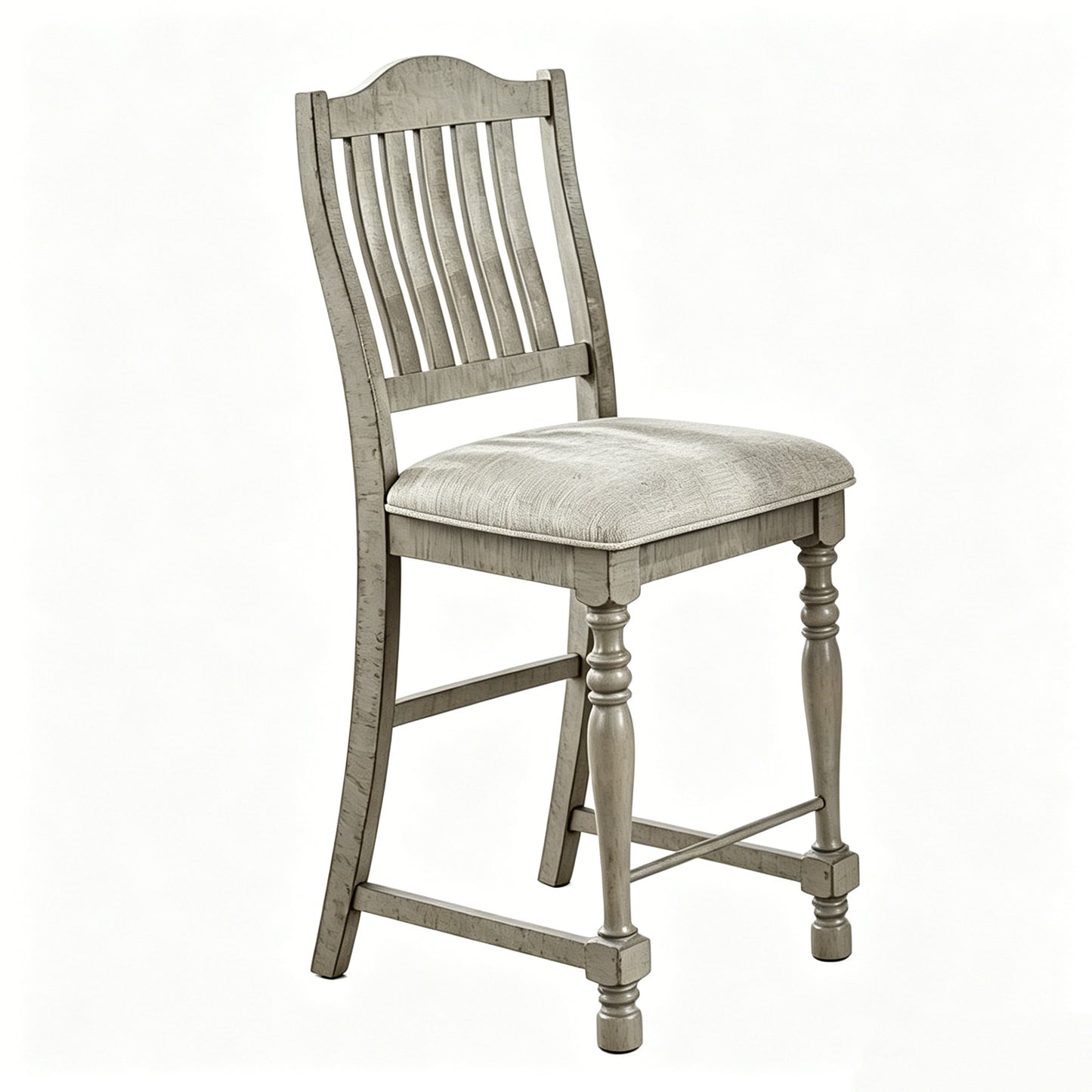 Set of 2 Counter Height Dining Chairs Upholstered Seat Solid Wood Frame Farmhouse Bar Stools with Slat Back, 24" Seat