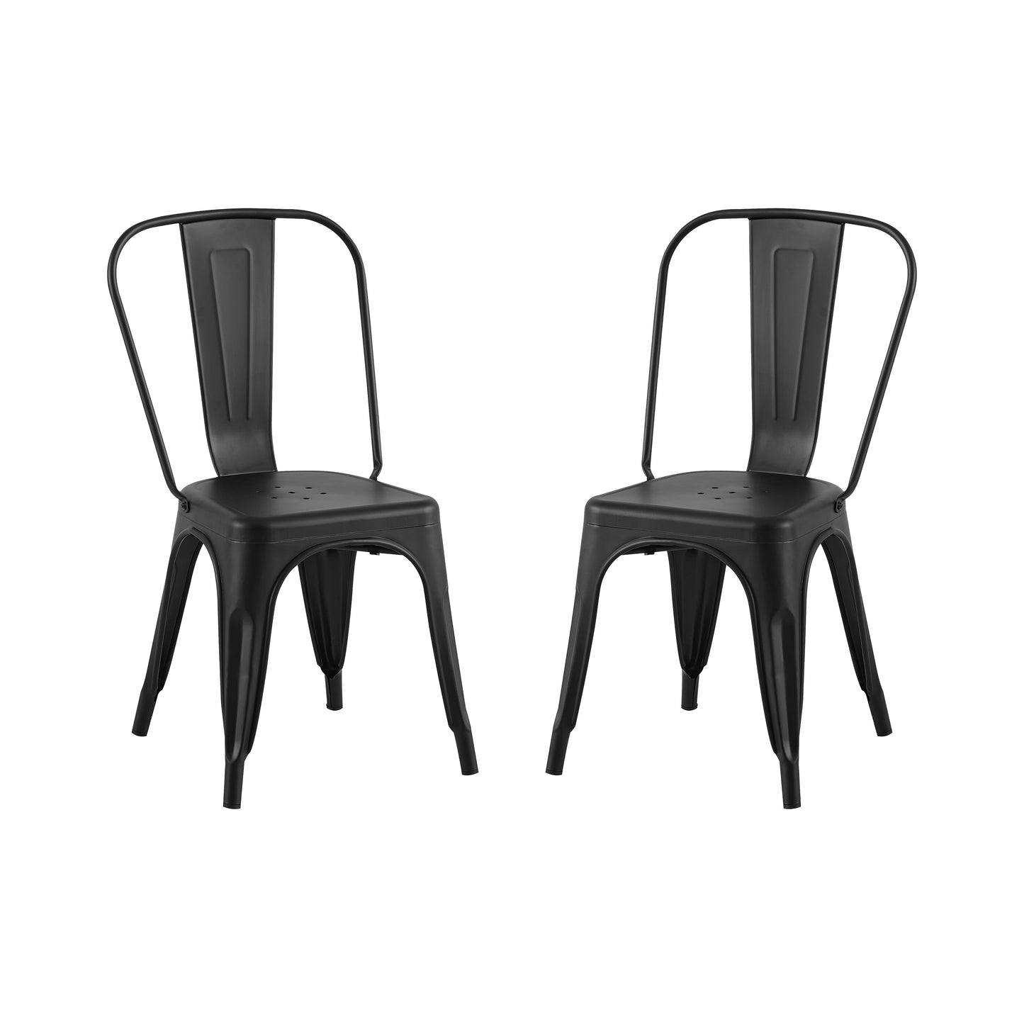 Set of 2 Matte Black Industrial Metal Dining Chairs 18 Inch Seat Height Stackable, Indoor Outdoor, Lightweight Easy-Clean Surface, Easy Assembly, Durable Modern Design, For Kitchen Restaurant