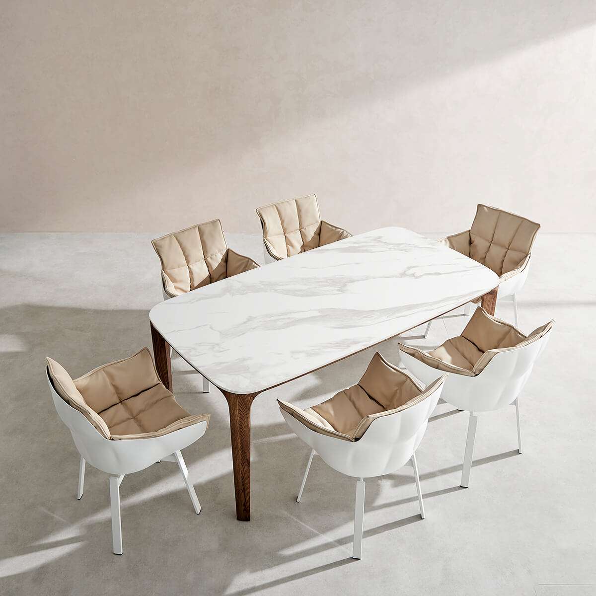 Modern Rectangular Walnut & Ceramic Dining Table / 6.6ft