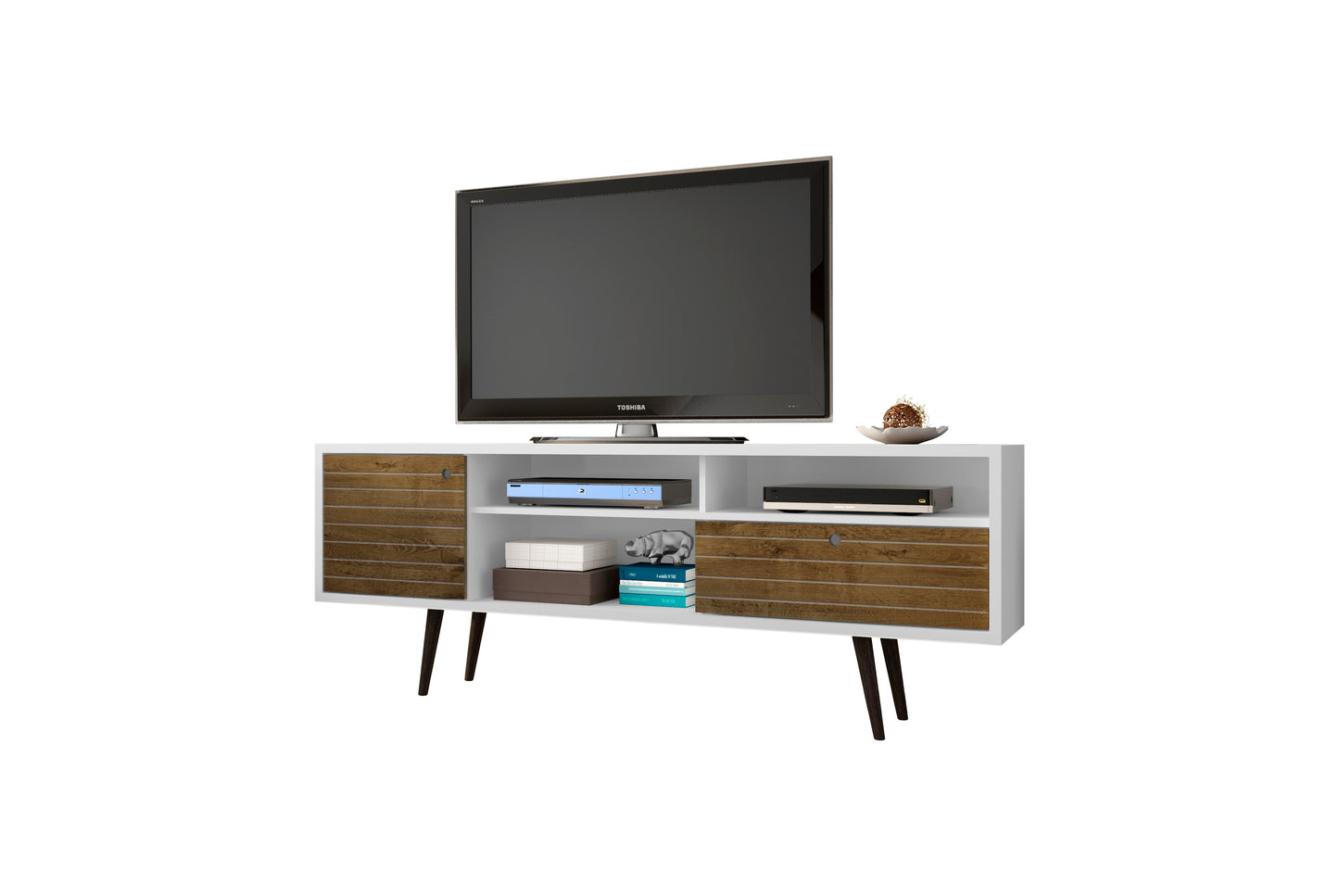 TV Stand in White and Rustic Brown