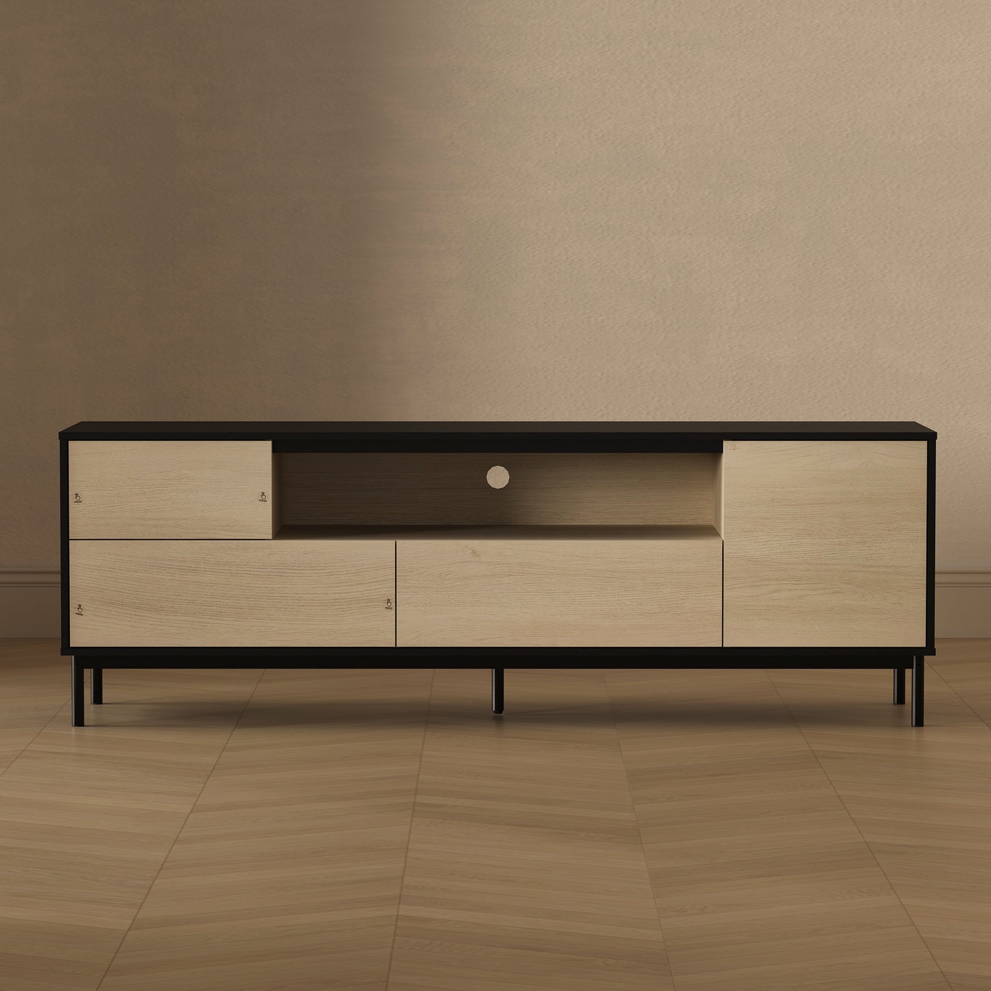70.9" Black Natural TV Stand with Storage