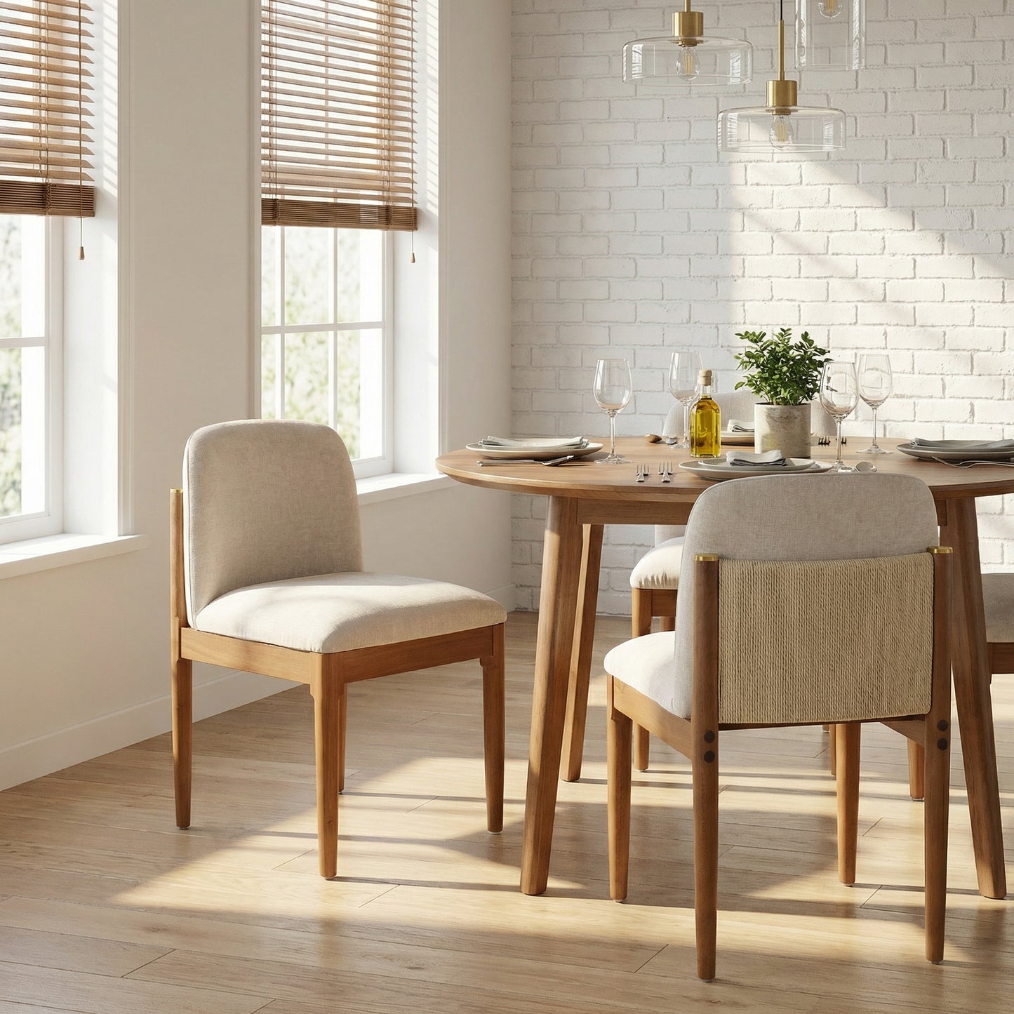 Modern dining chair,kitchen chair with woven rope backrest and solid wood legs, Dining Chairs for Home Bar/Restaurant and Dining Room,Set of 2,Walnut