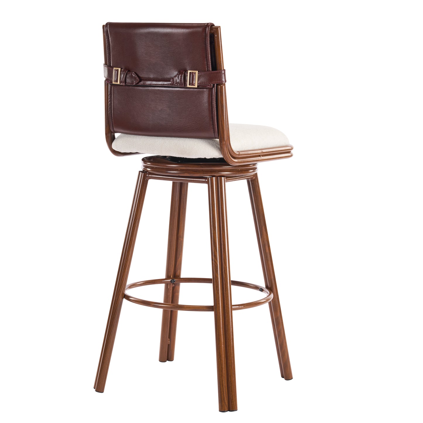 Beige Walnut Bar Stools - 2 Swivel Bar Chairs with Iron Frame
