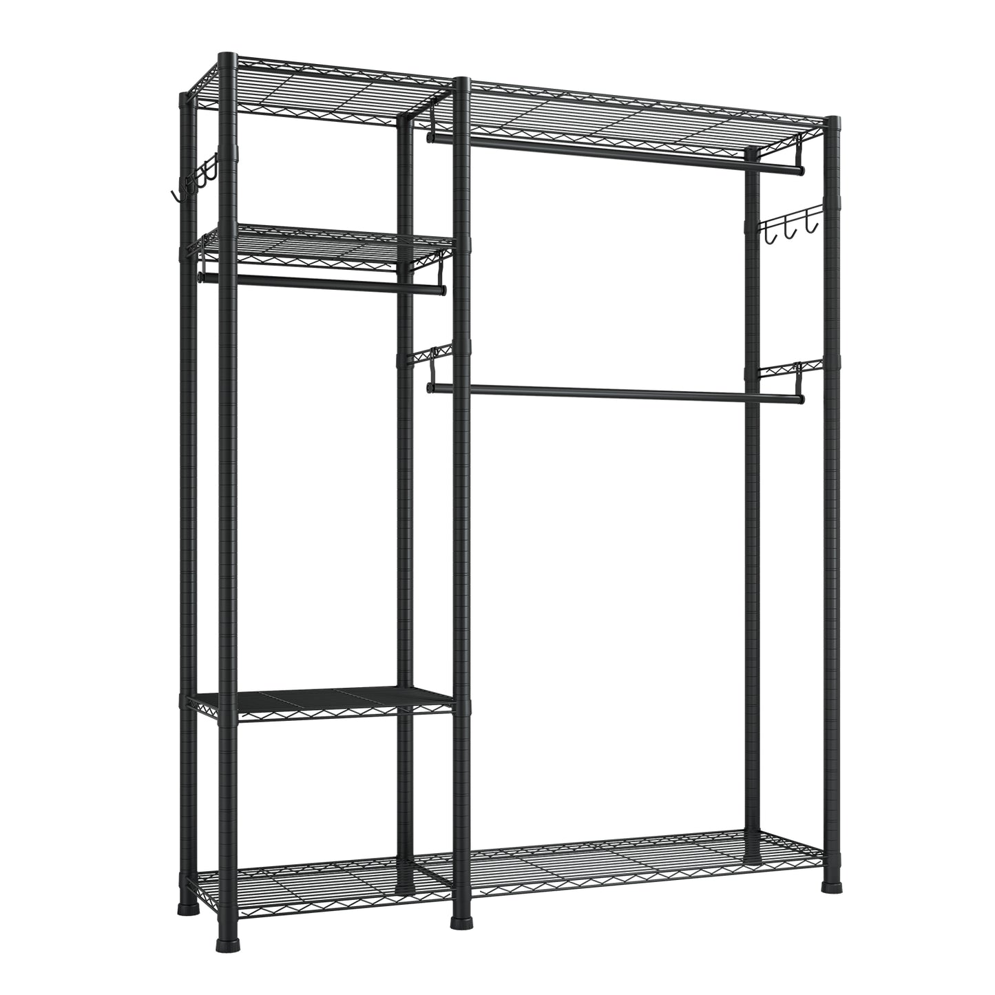 Clothing Garment Rack, Heavy Duty Clothes Rack, 6 Adjustable Tiers Clothes Racks with Steel Frame, 800 lbs Load Capacity Closet Wardrobe with 3 Hanging Rods for Bedroom, Clothing Store, Hallway