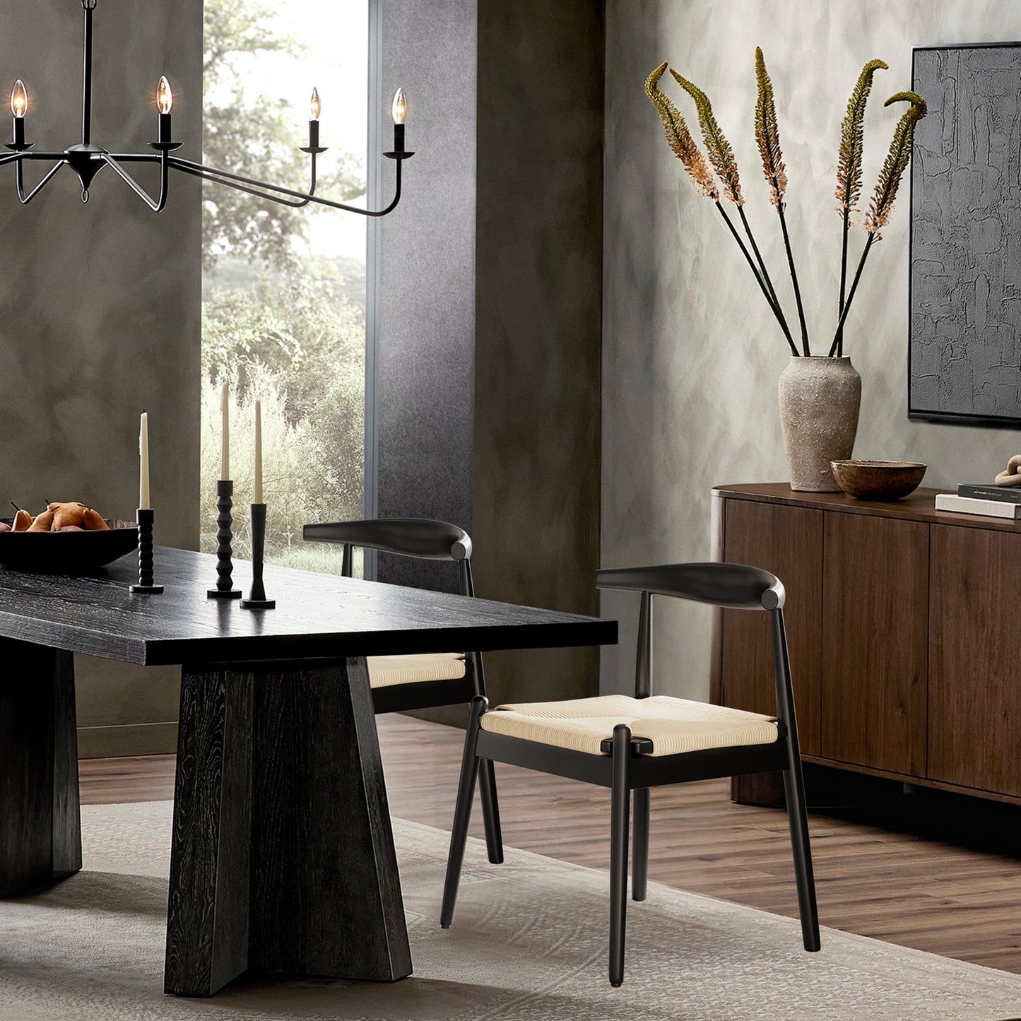 Black White Dining Chair Set of 2 - Mid-Century Style for Dining Room