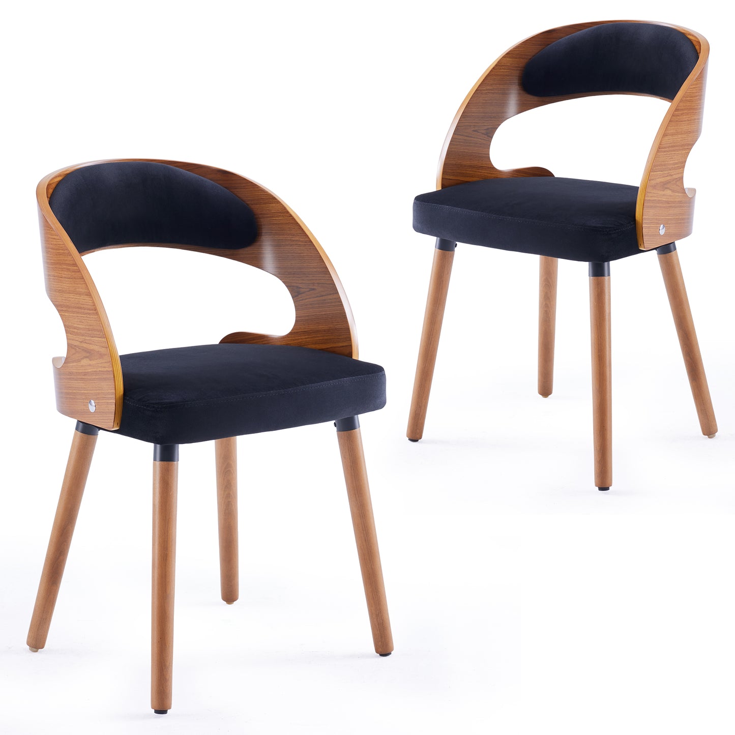 Wood Dining Chairs, Set of 2 Modern Upholstered Dining Chairs with Curved Backrest for Kitchen, Dining Room, Living Room