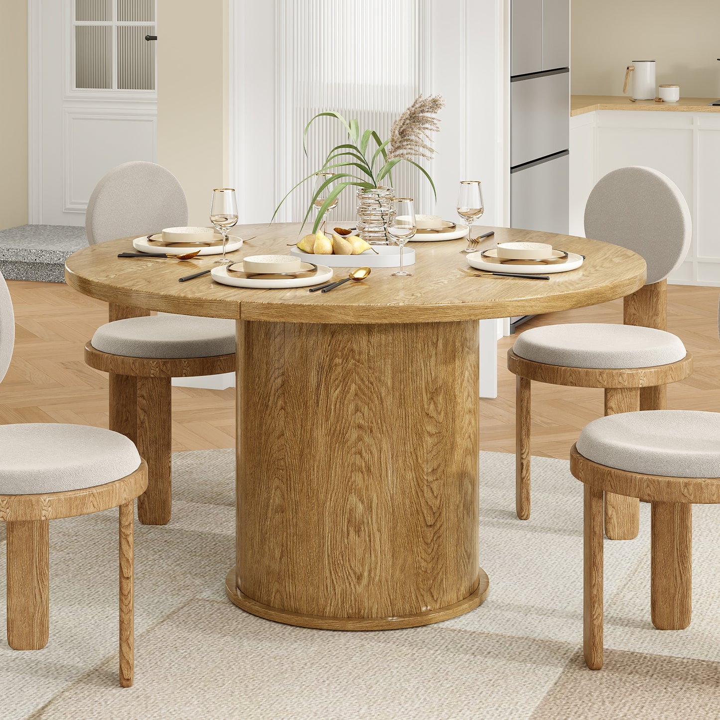 43 Inch Round Walnut Dining Table - For 4 People for Dining Room