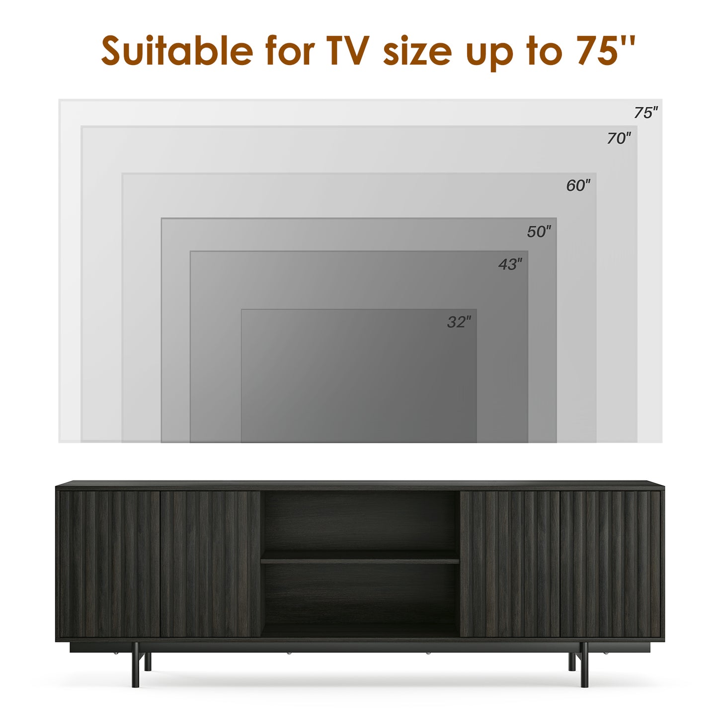 Black Mid Century TV Stand - 63" Wood Entertainment Center