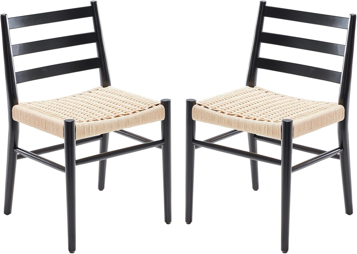 Dining Chairs Set of 2, Woven Rope Seat with Sturdy Metal Frame, Mid Century Modern Dining Room Chairs for Kitchen, Living Room, Restaurant