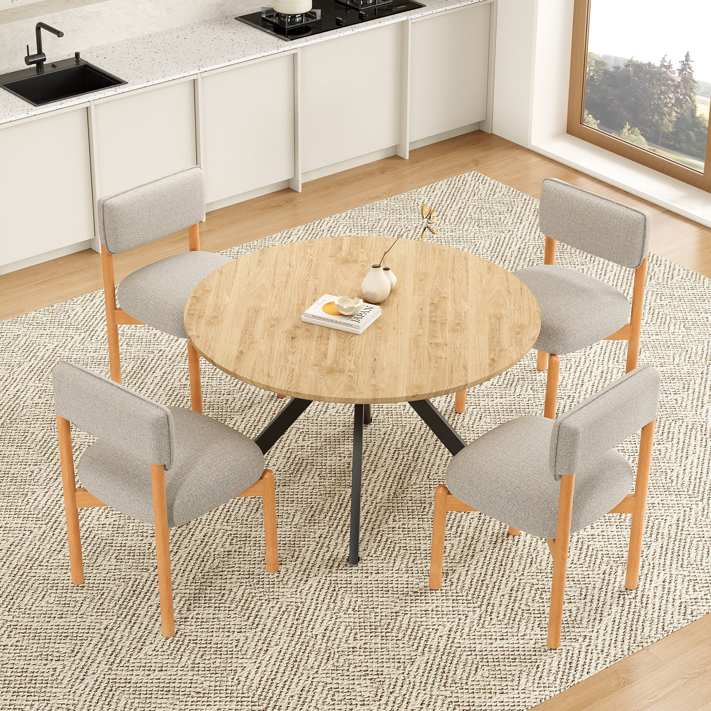 Light Gray Wood Dining Chair Set of 2