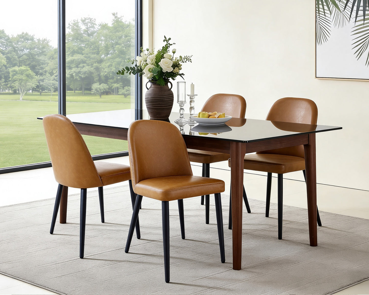 Brown Leather Identities Chair with Metal Legs, Armless Chair Set of 4 for Kitchen, Restaurant, Living, Meeting Roomwhite icon