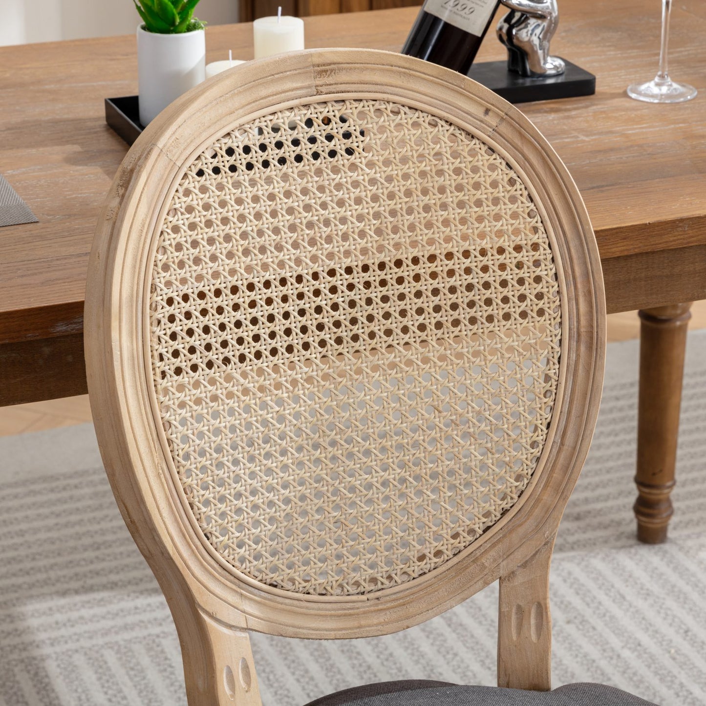 Beige Rattan Dining Chair Set of 2 for Kitchen Dining Rooms