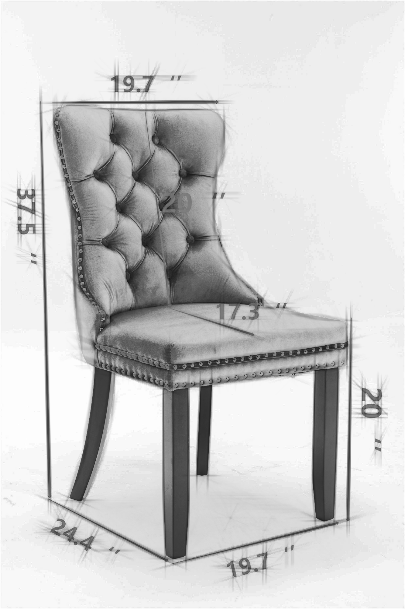 Black Velvet Dining Chair Set with Lion Head Pull Ring for Dining Room