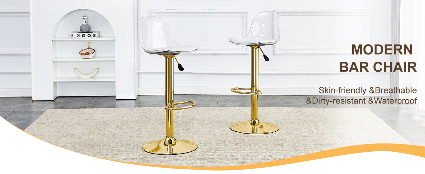 Gold PU Bar Stools Set of 2 - Modern Bar Chairs