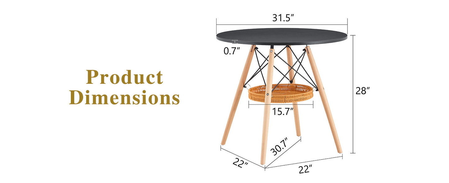 31.5 Inch Round Dining Table - Black MDF Wood for Dining Room