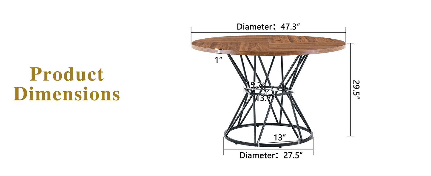 47 Inch Black Walnut Dining Table - Modern Industrial Style