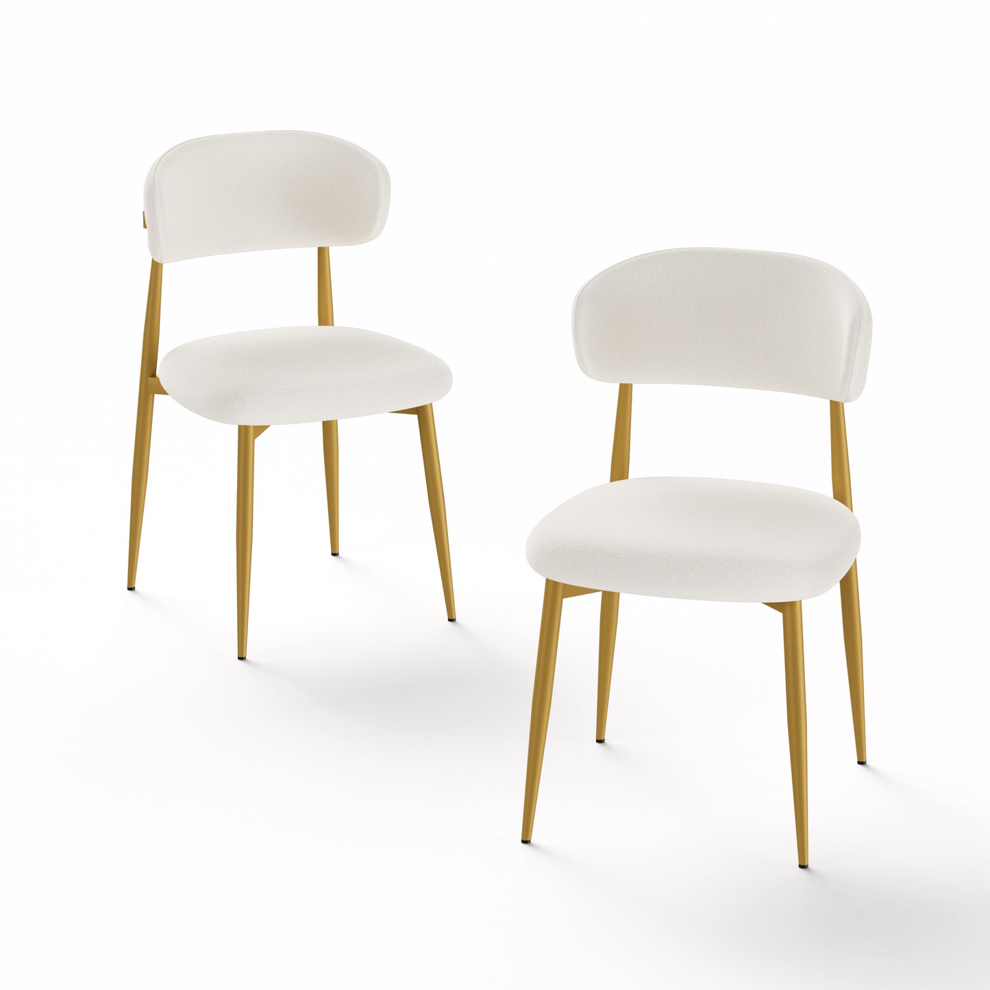Set of 2 dining chairs, modern kitchen chairs with soft padding, farmhouse restaurant chairs with curved backrests and metal legs, for dining rooms and kitchens, White and Gold.