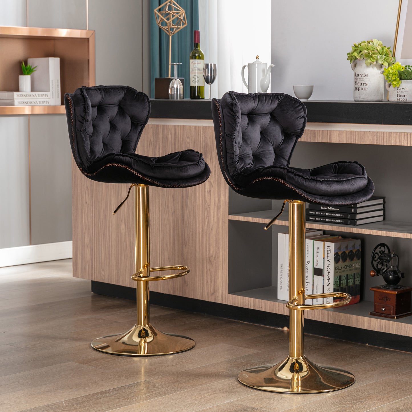 Black Bar Stools Set of 2 - Adjustable Height