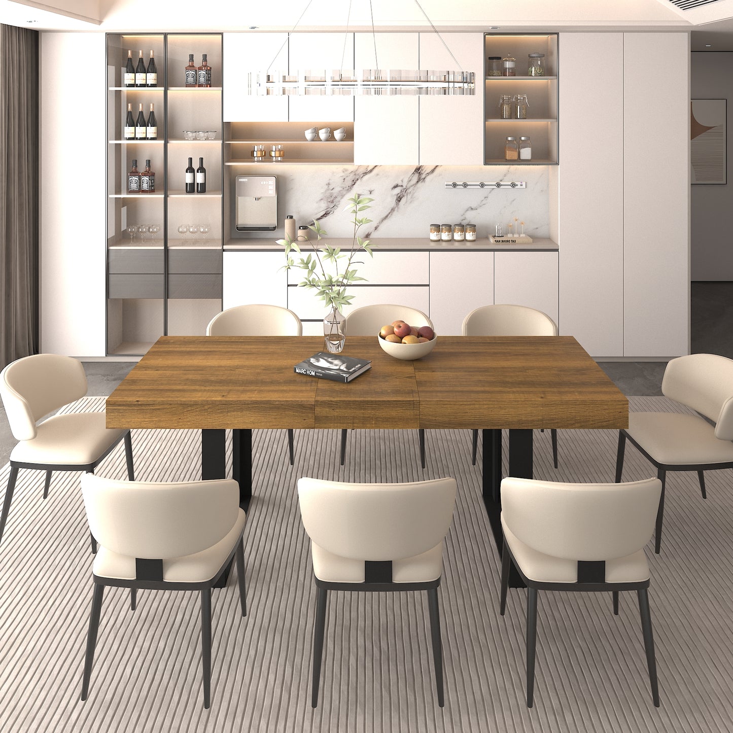 Extendable Particle Board Dining Table for 10 People Black Brown for Dining Room
