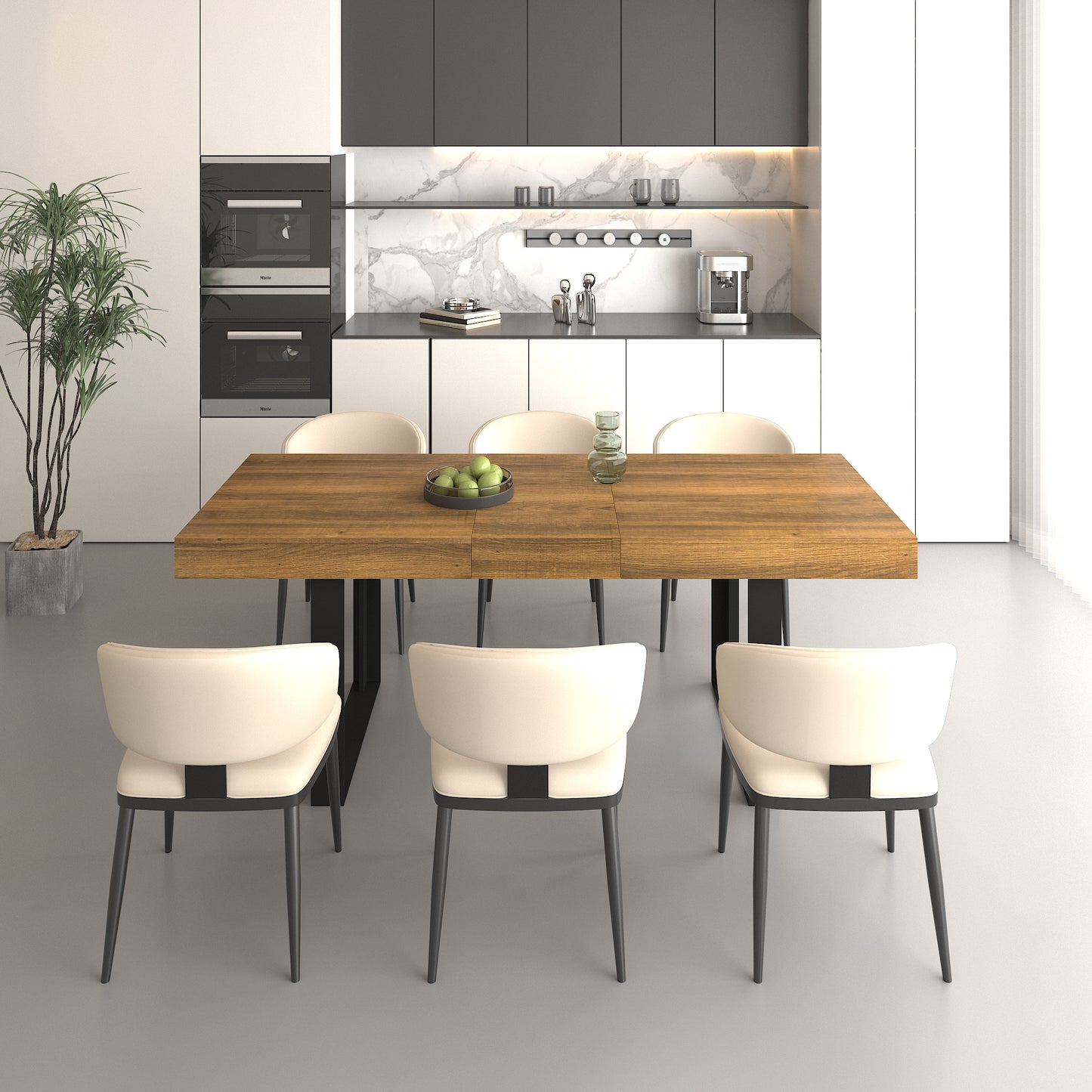 Rectangle extendable dining table for 6-10 people aged effect wood and black 160-200 cm