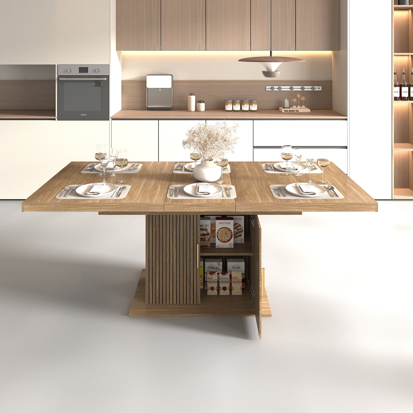 Expandable dining table with storage Modern minimalist dining table for 6-10 people