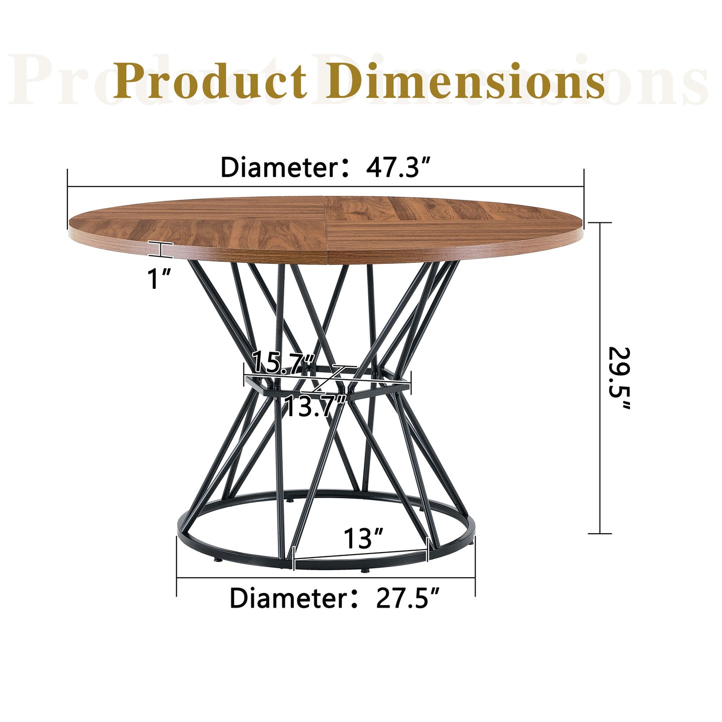Modern Industrial Dining Table - 47.3" Round Black Metal Frame