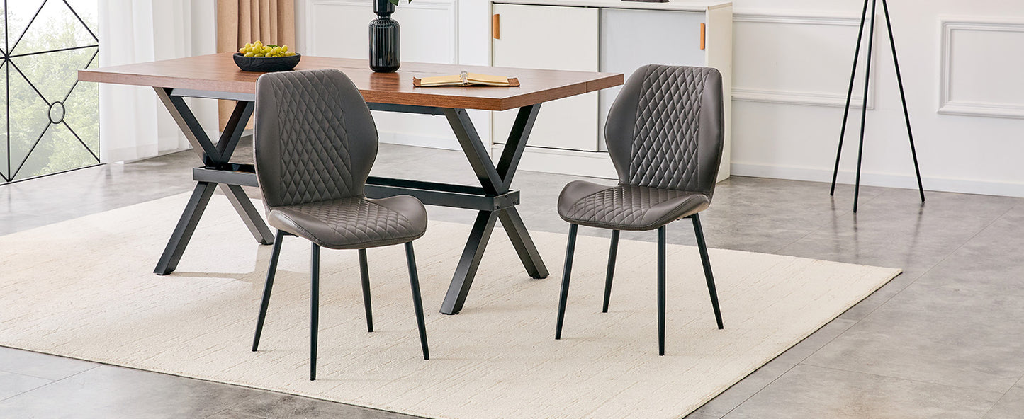 Dark Gray Diamond Quilted Dining Chairs - Set of 4, Metal Legs for Dining Room