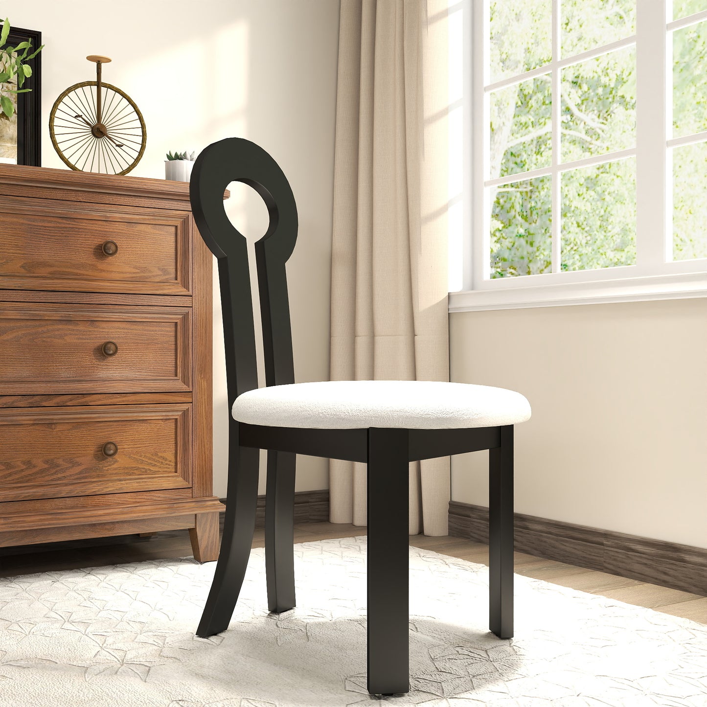 Modern Black & White Rubber Wood Dining Chair Set of 2