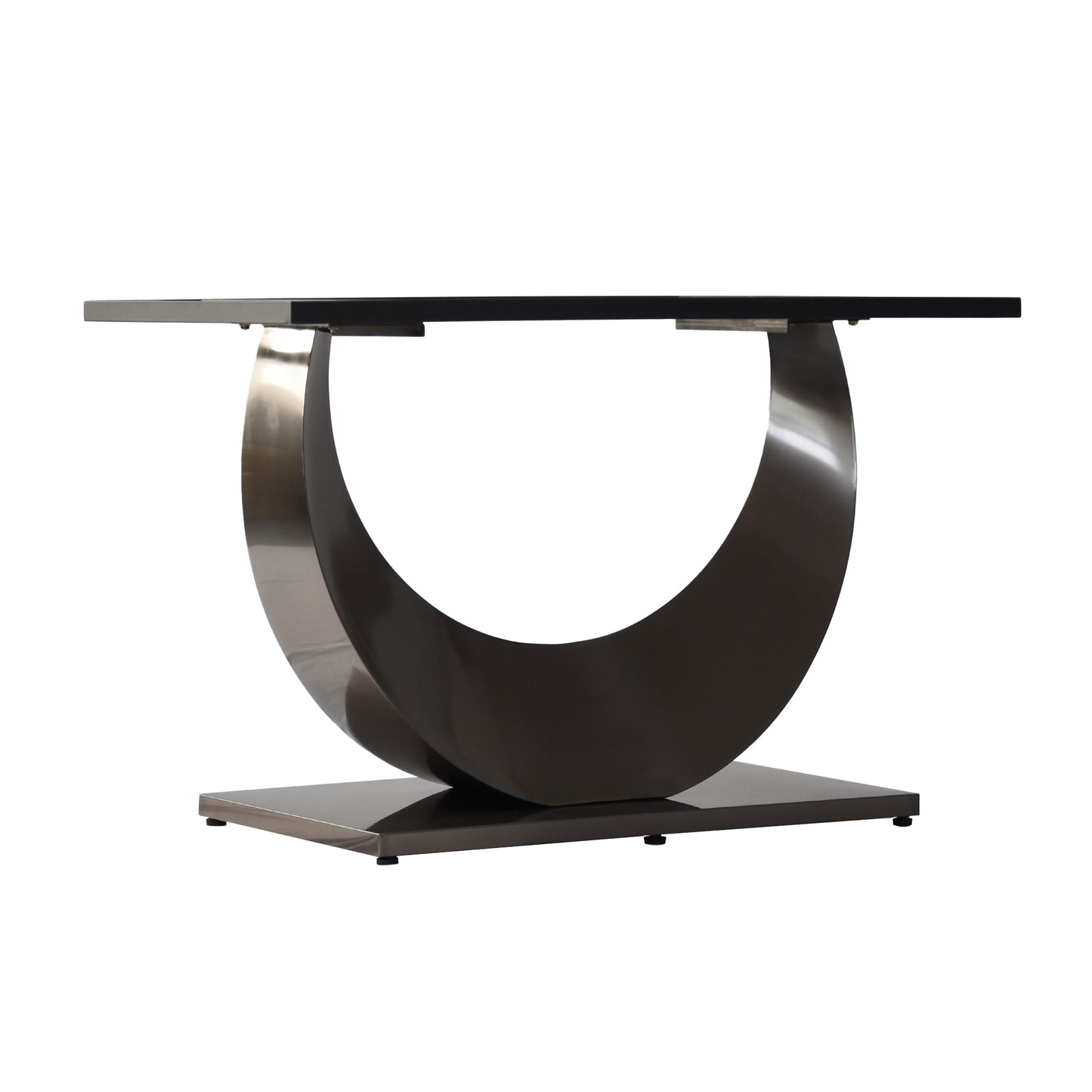 63 Inch Sintered Stone Dining Table with Crescent Base for Family Meals