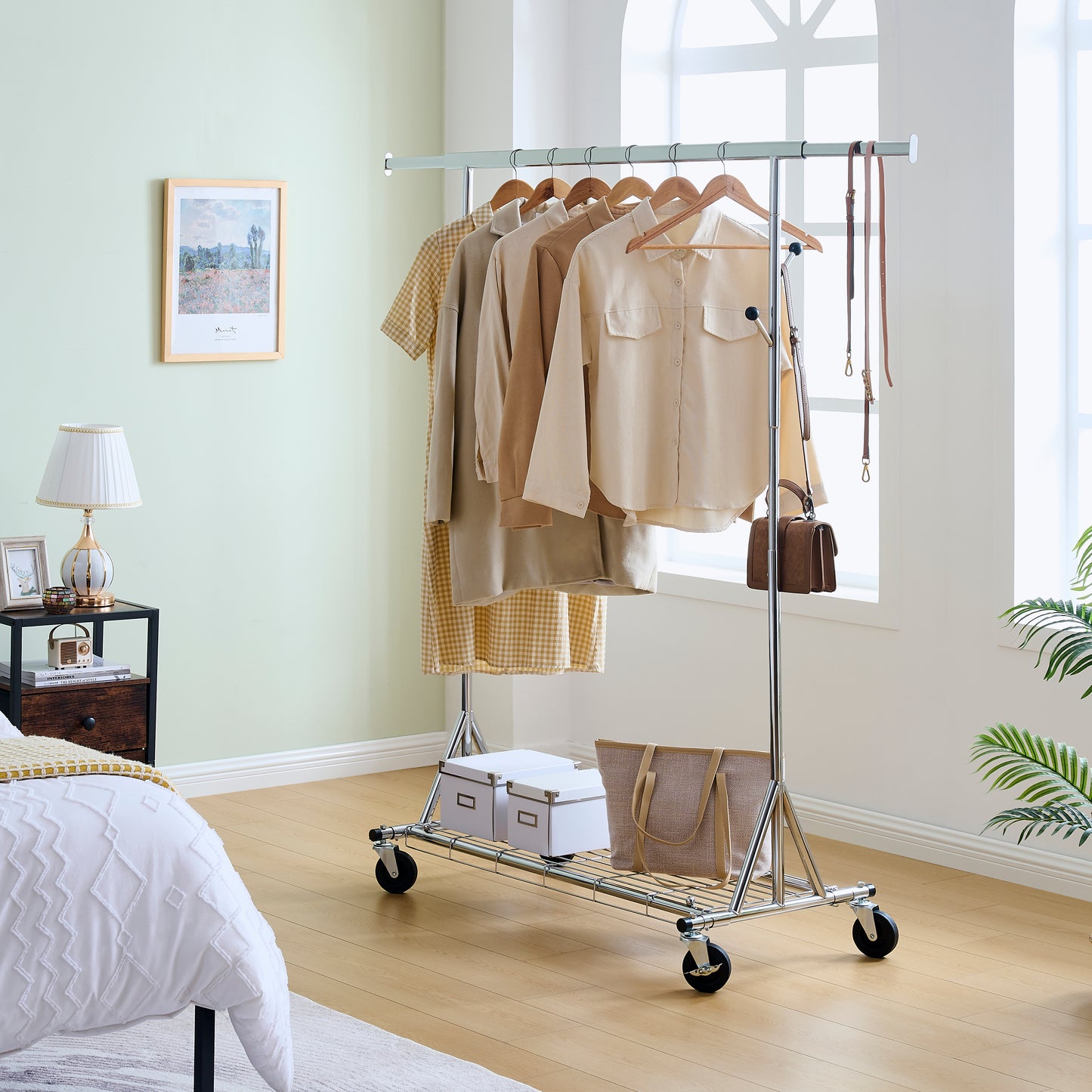Clothes Rack Heavy Duty Clothing Rack 600LBS Rolling Clothes Racks for Hanging Clothes, Commercial Garment Rack Heavy Duty Clothes Rack Collapsible & Portable Clothing Rack with Wheels