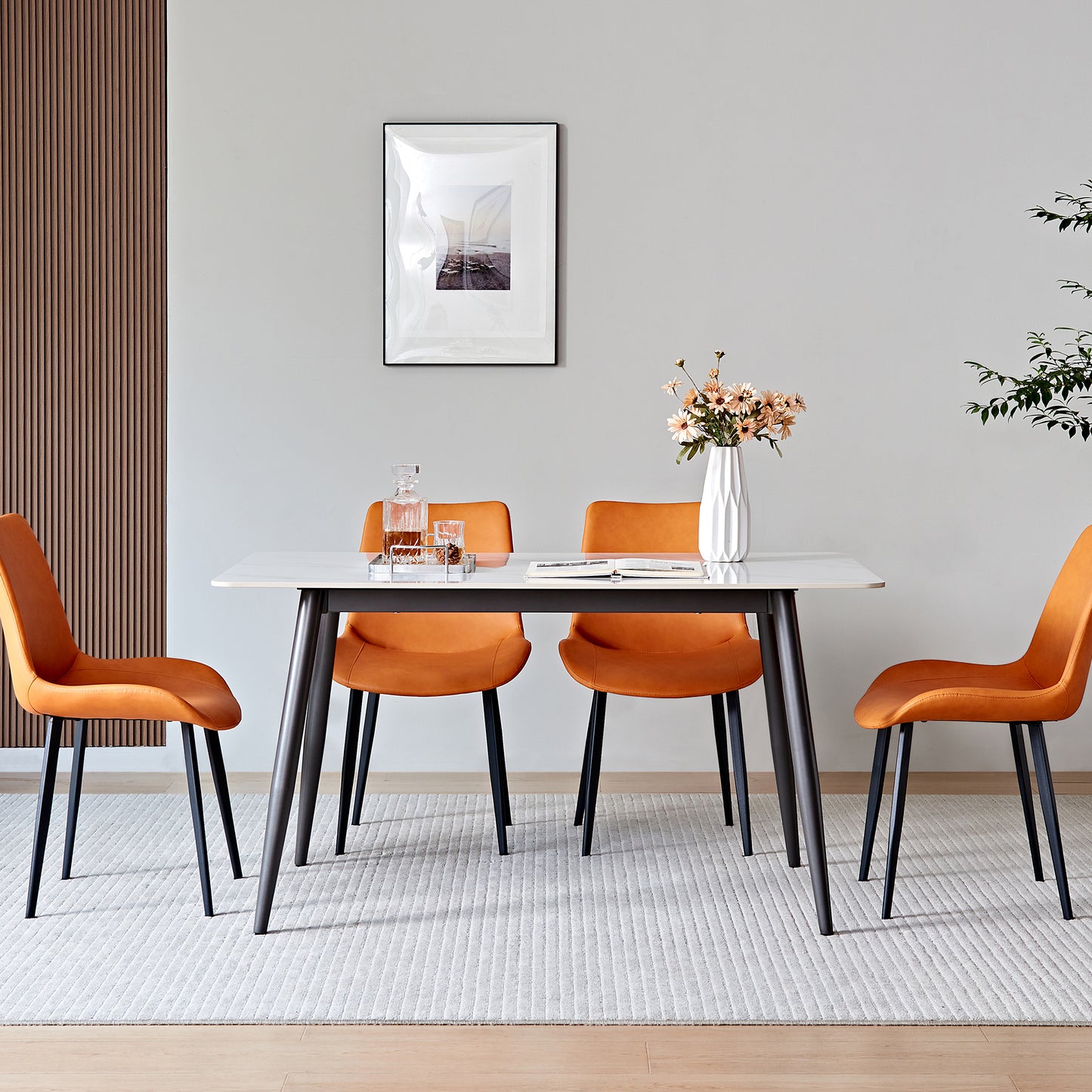 Modern Ceramic Dining Table with Iron Base for Kitchen Storage