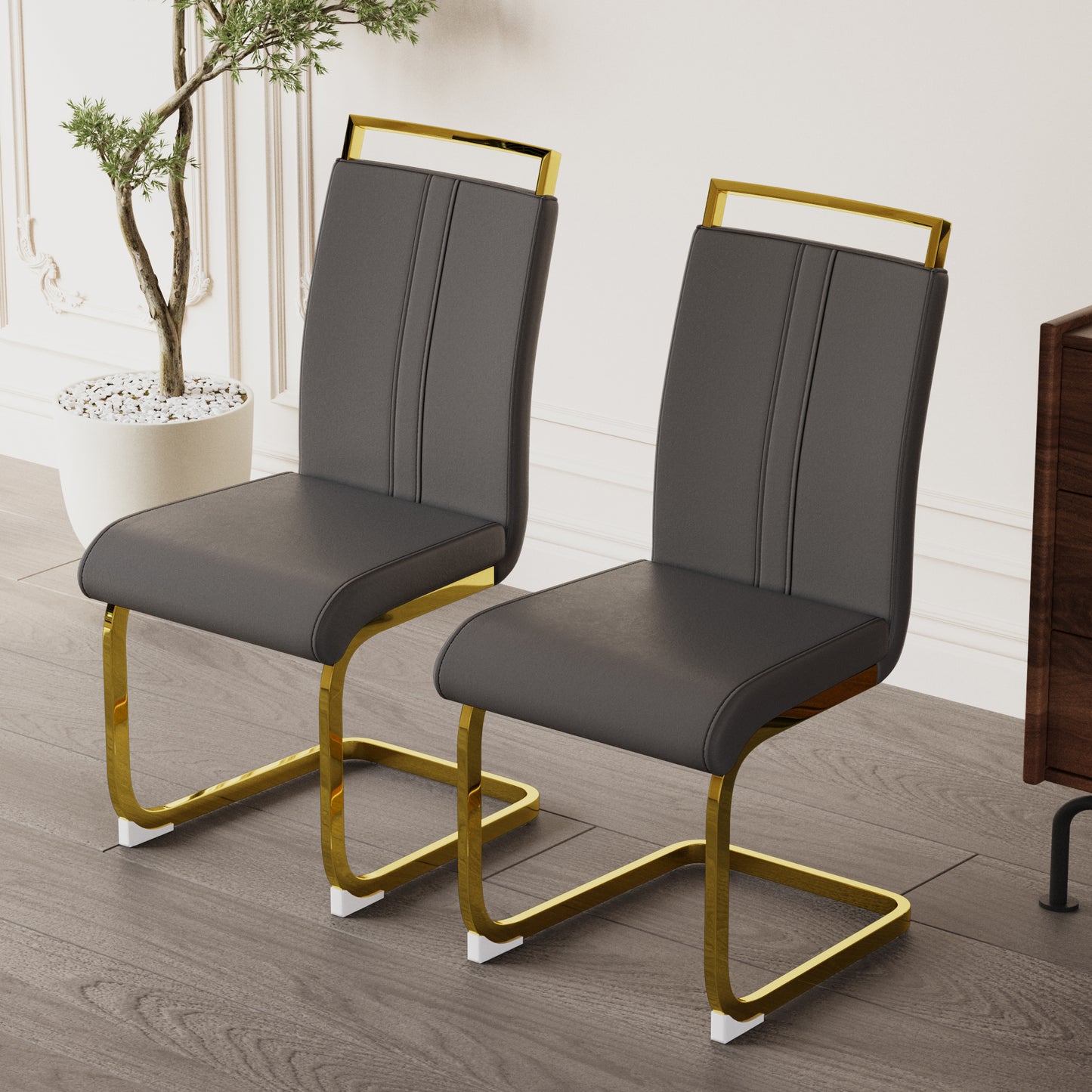 Modern Grey Dining Chairs - Set of 4 PU Faux Leather