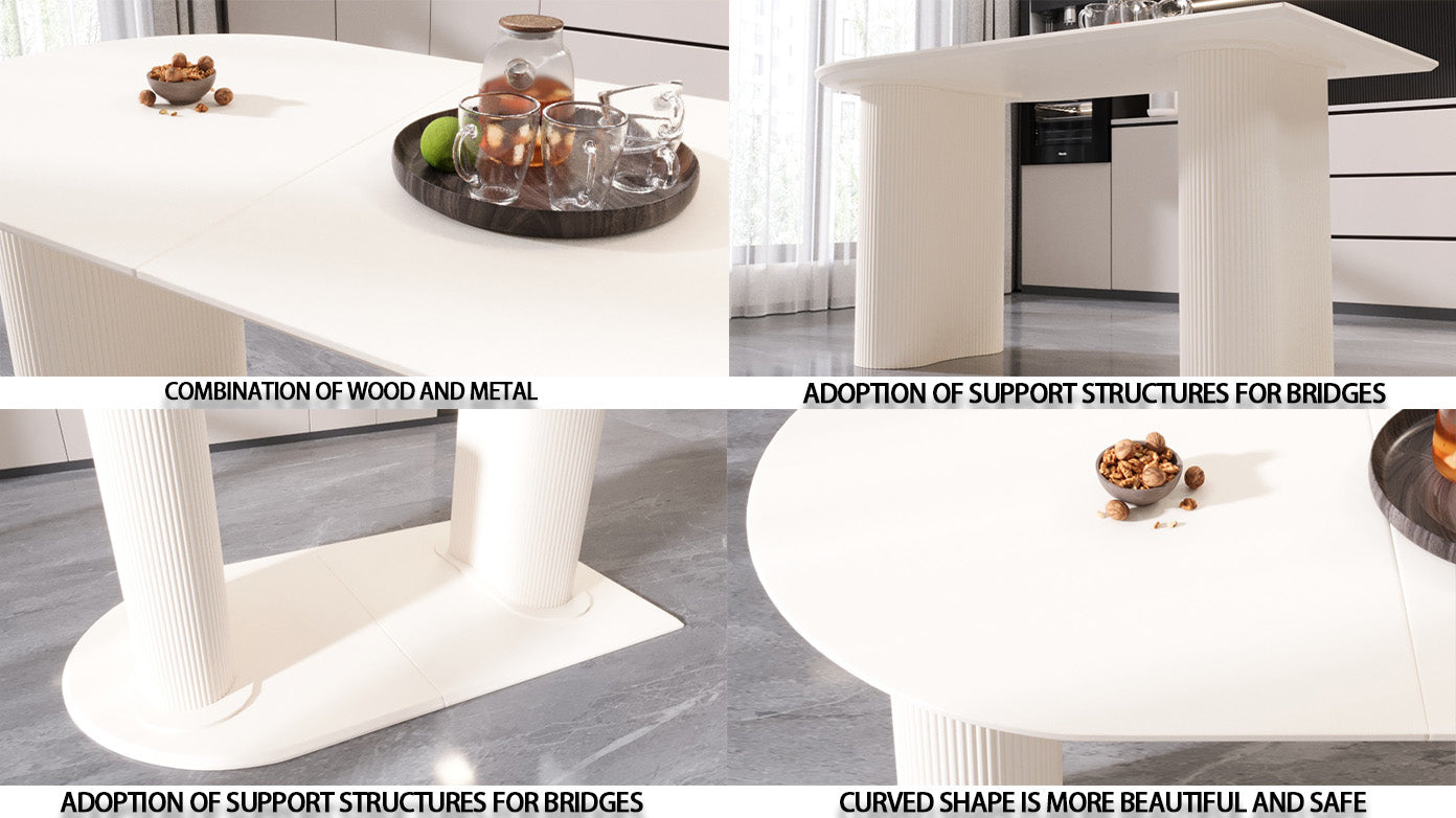Cream White MDF Dining Table - 63" Round Table for 4-8 People