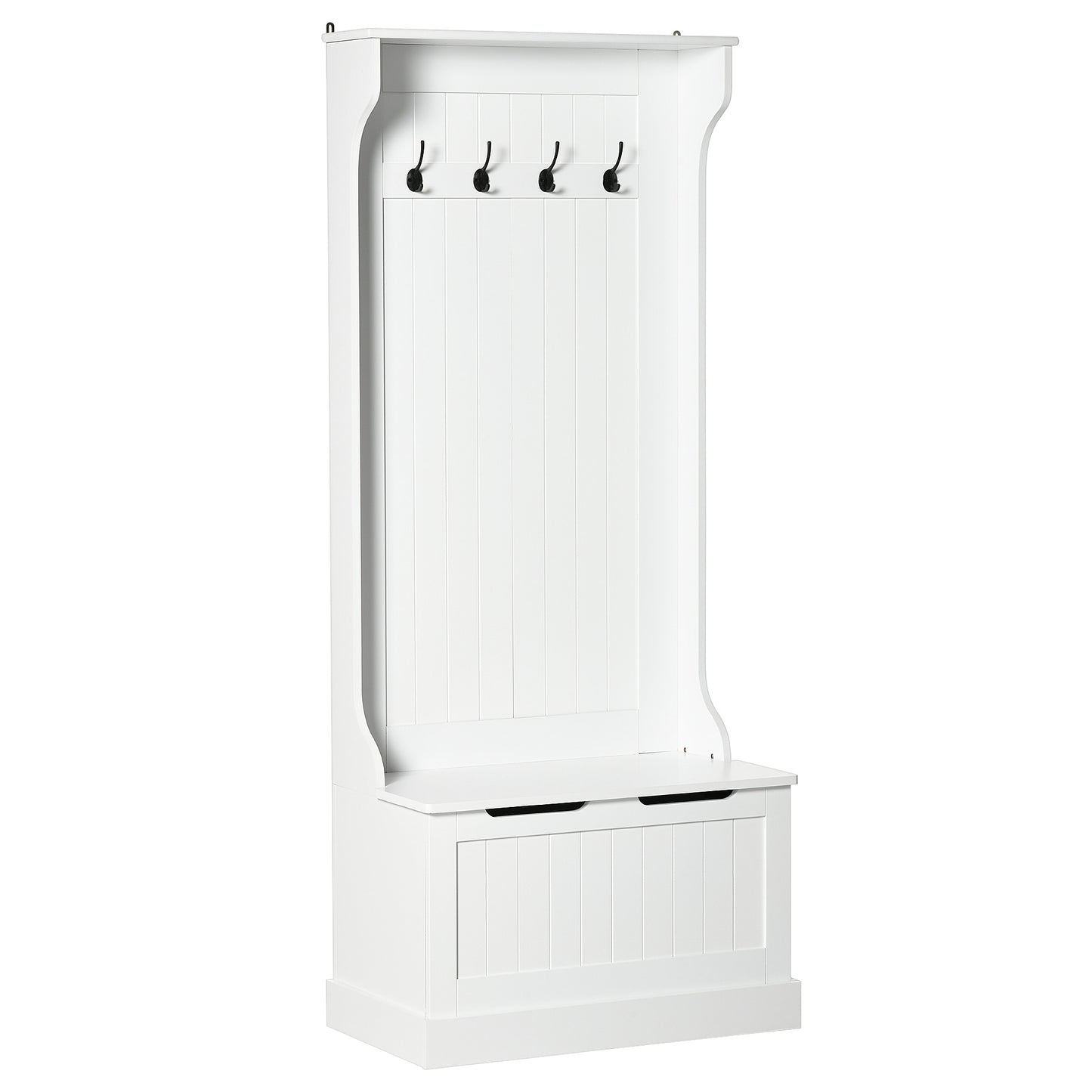 HOMCOM Hall Tree with Coat Rack, Storage and Sitting Bench, White
