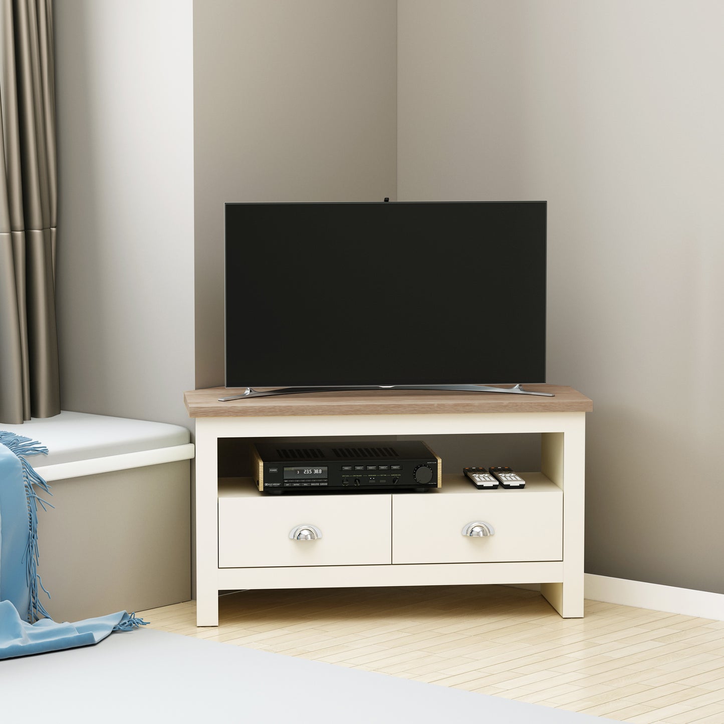 HOMCOM Corner TV Stand - White | Up to 50" Storage Console