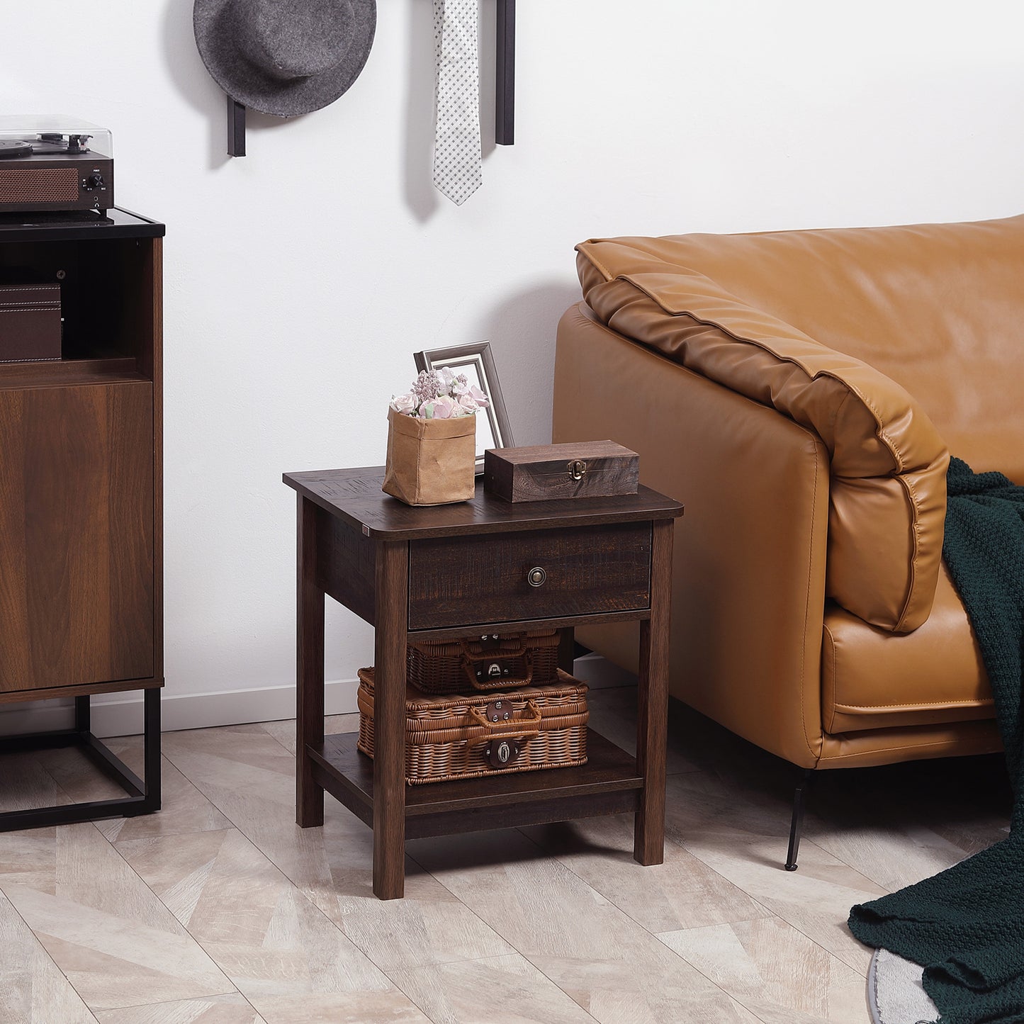 Bronze MDF End Table with Storage, Side Table for Dining Room