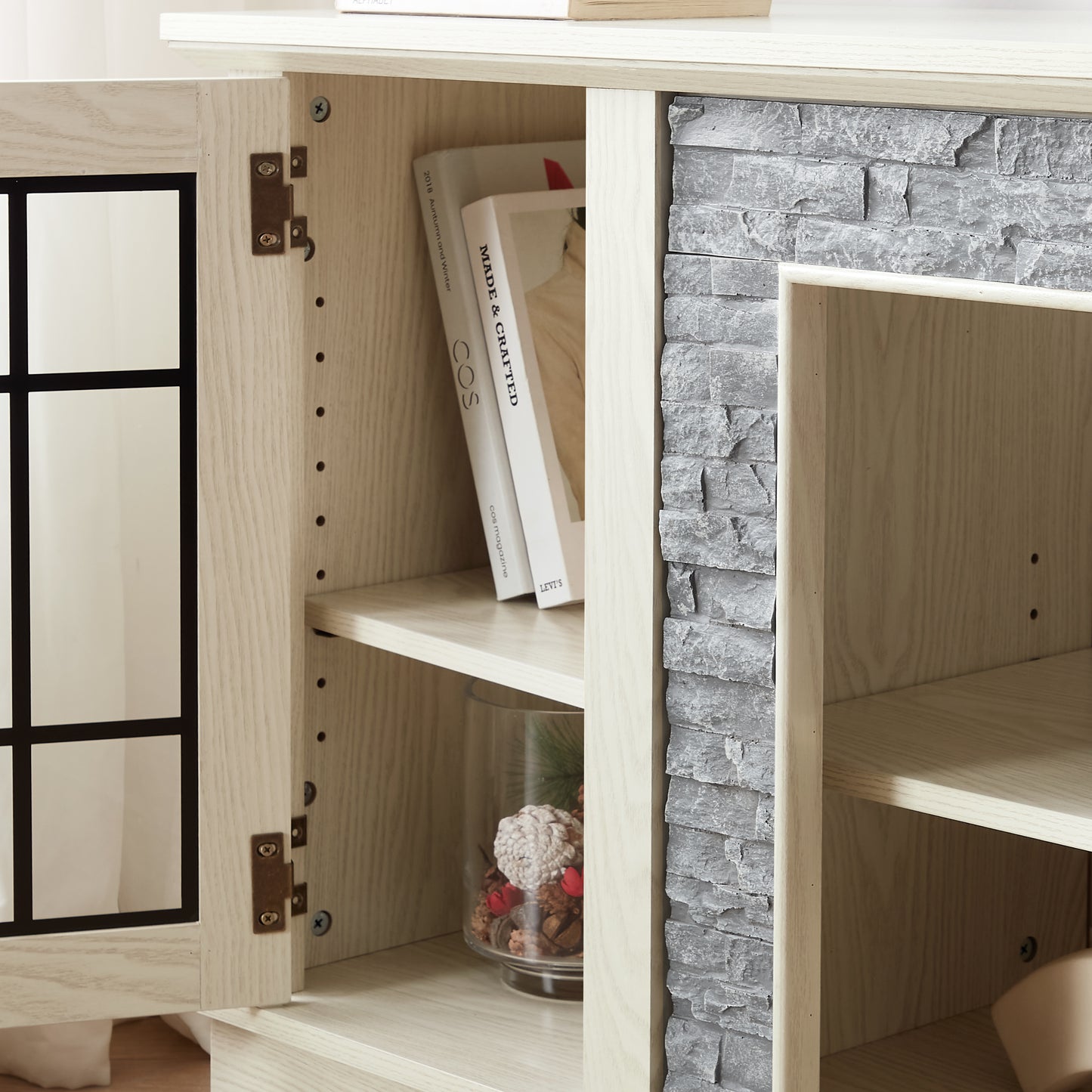 58 Inch White TV Stand with Storage Cabinet