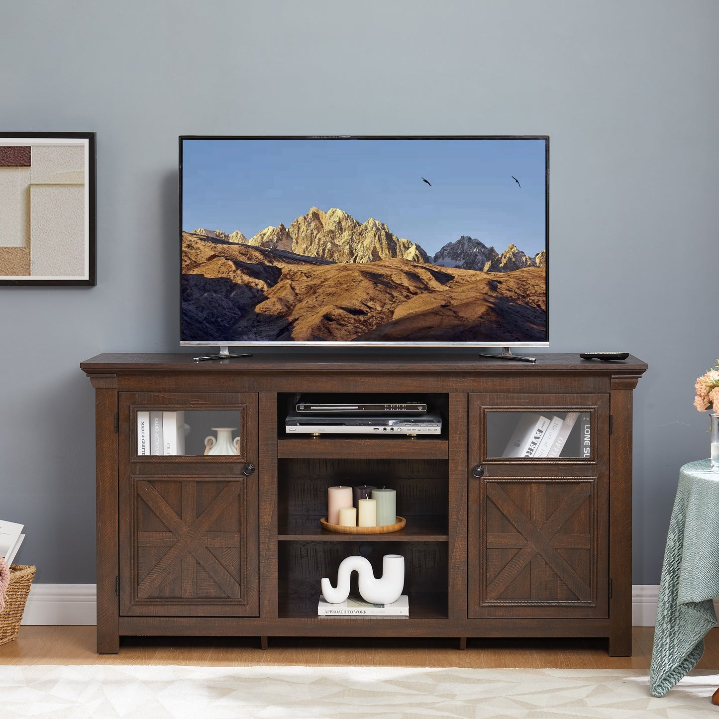 2 Doors Cabinet Farmhouse Cabinet, Farmhouse TV Stand Barn Design,Modern Farmhouse TV Media Stand, Large Barn Inspired Home Entertainment Console,Espresso, 60.23"W*15.35"D*31.7"H