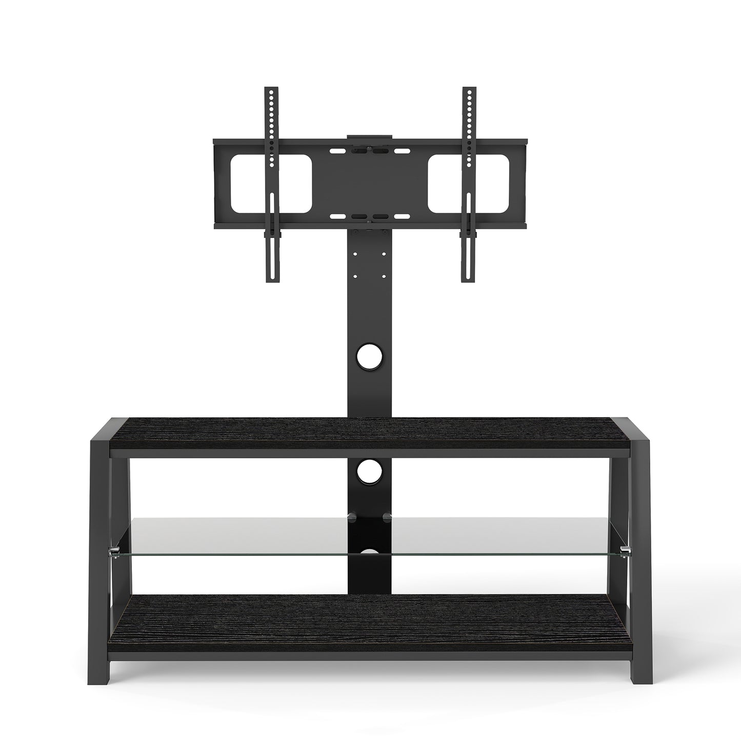 Black Tempered Glass TV Stand - Swivel & Storage for Living Room