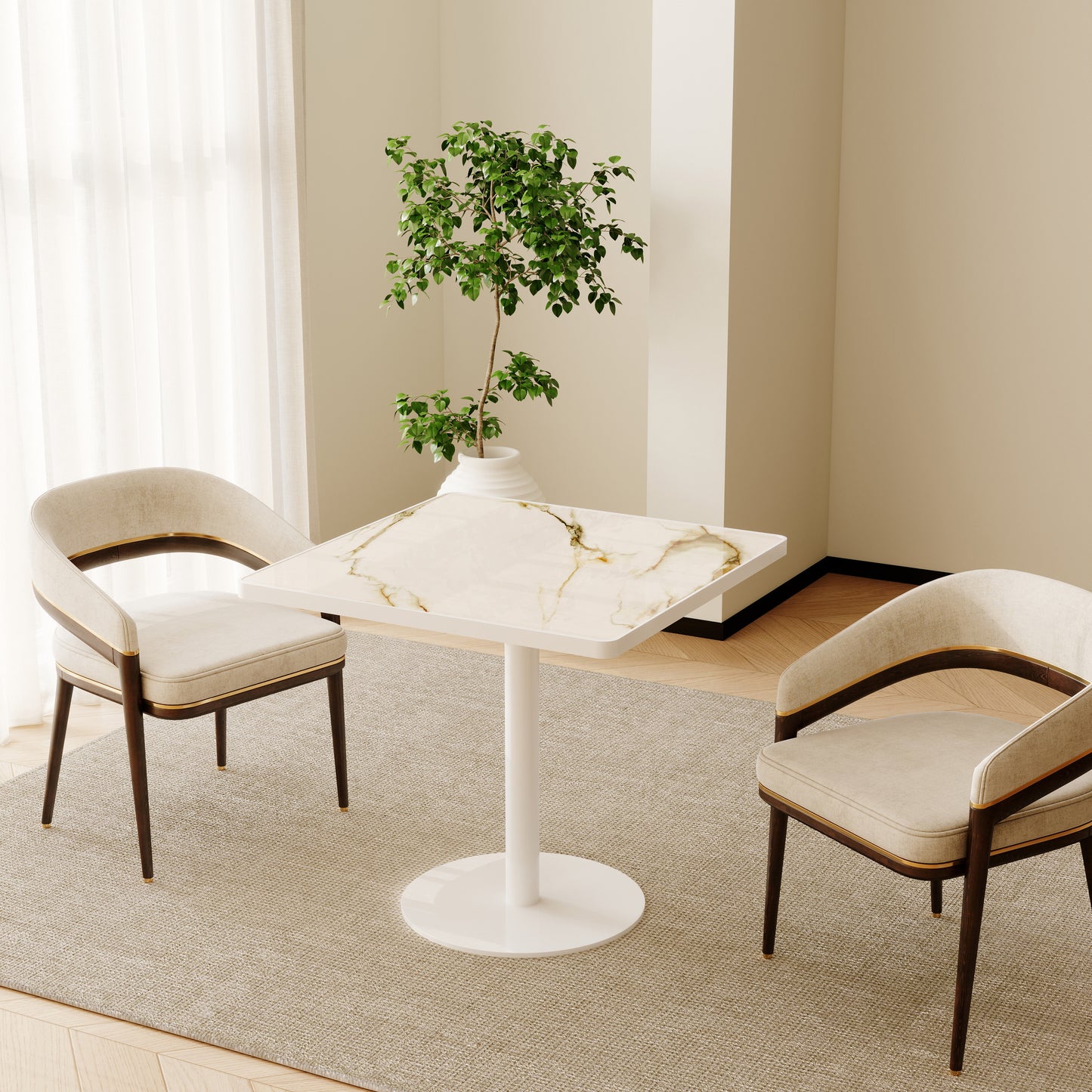 Square Modern Dinning Table 31.5 inches Bistro Table Tulip Table with Faux Marble top,Easy Assemble,Sturdy Metal Frame Diameter