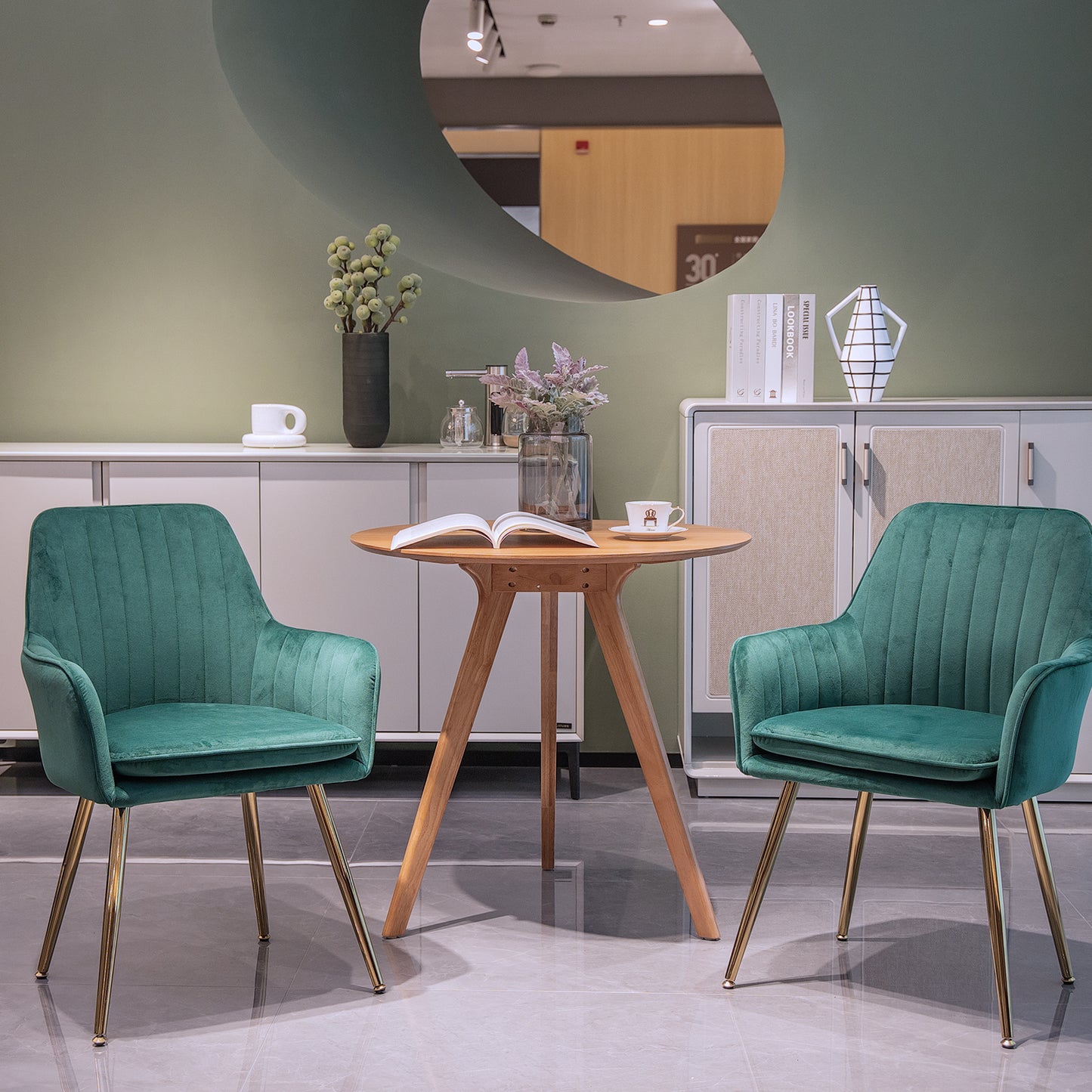 Velvet Dining Chair Set of 2 - Modern Mid-Back Accent Chairs with Gold Plated Legs - Upholstered for Living Room (green, Set of 2)