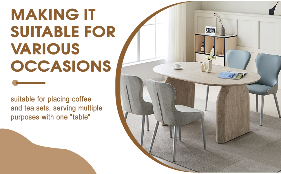 8-Person Oval Dining Table - Off White MDF for Dining Room
