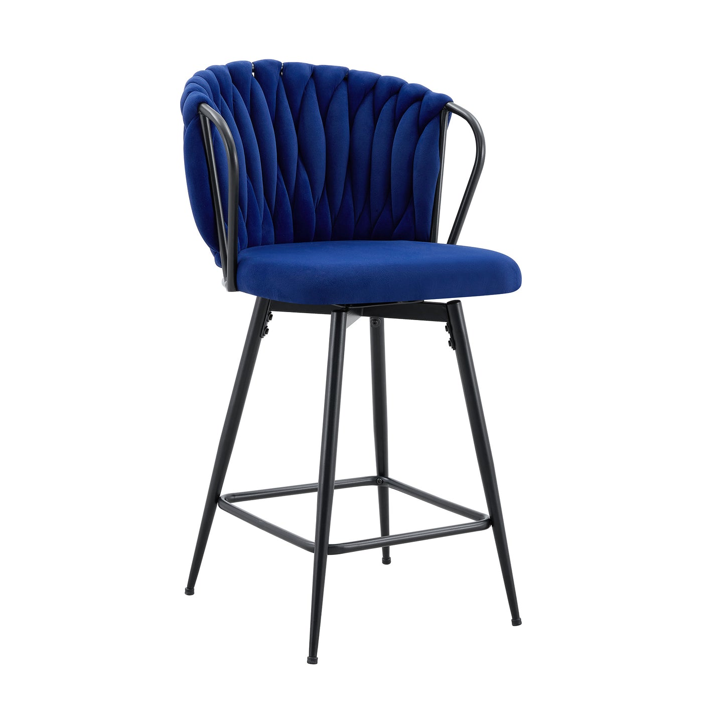 Blue Velvet Bar Stools - Set of 2 Kitchen Island Seating for Dining Room