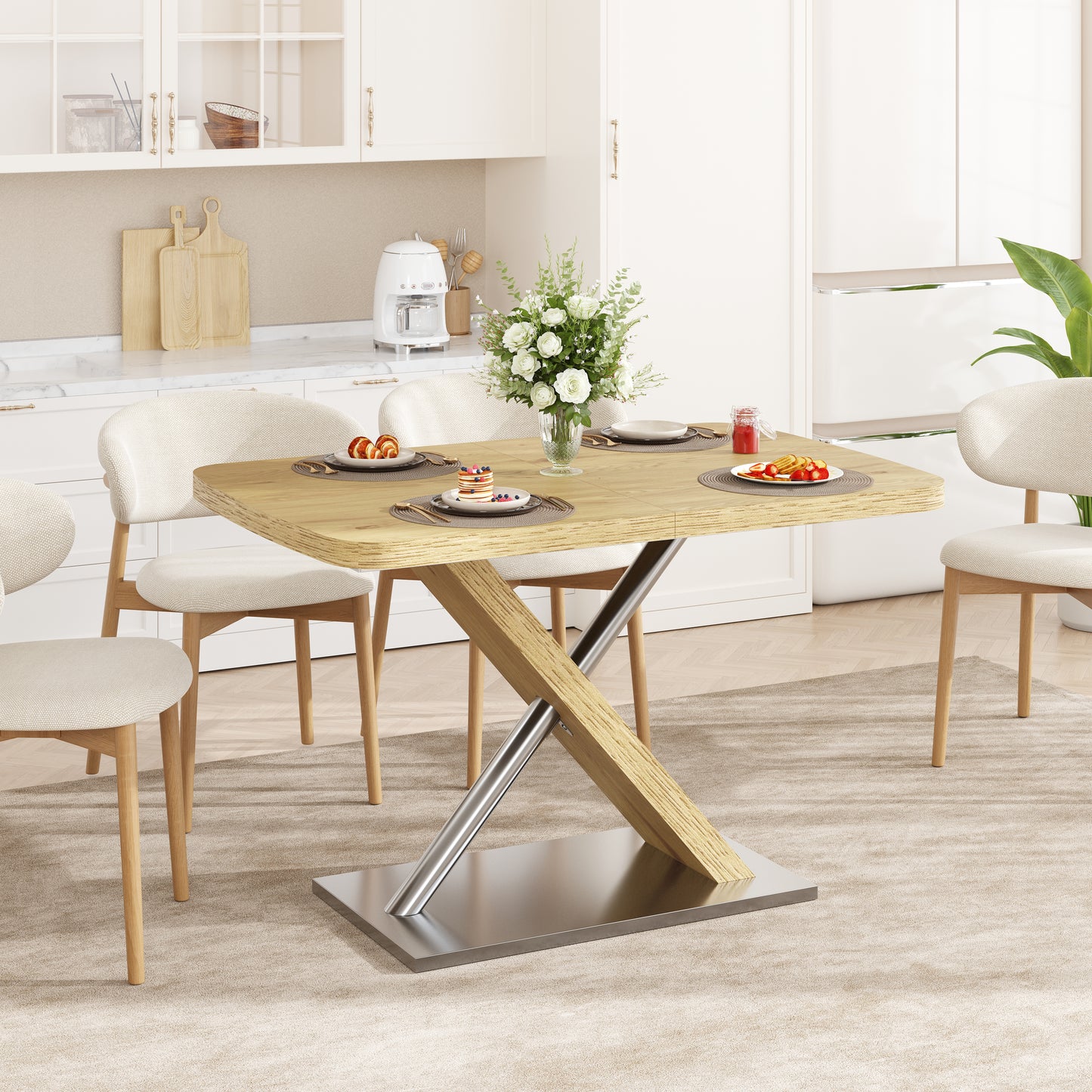 63" Natural Dining Table Seats 6 - Restaurant Style