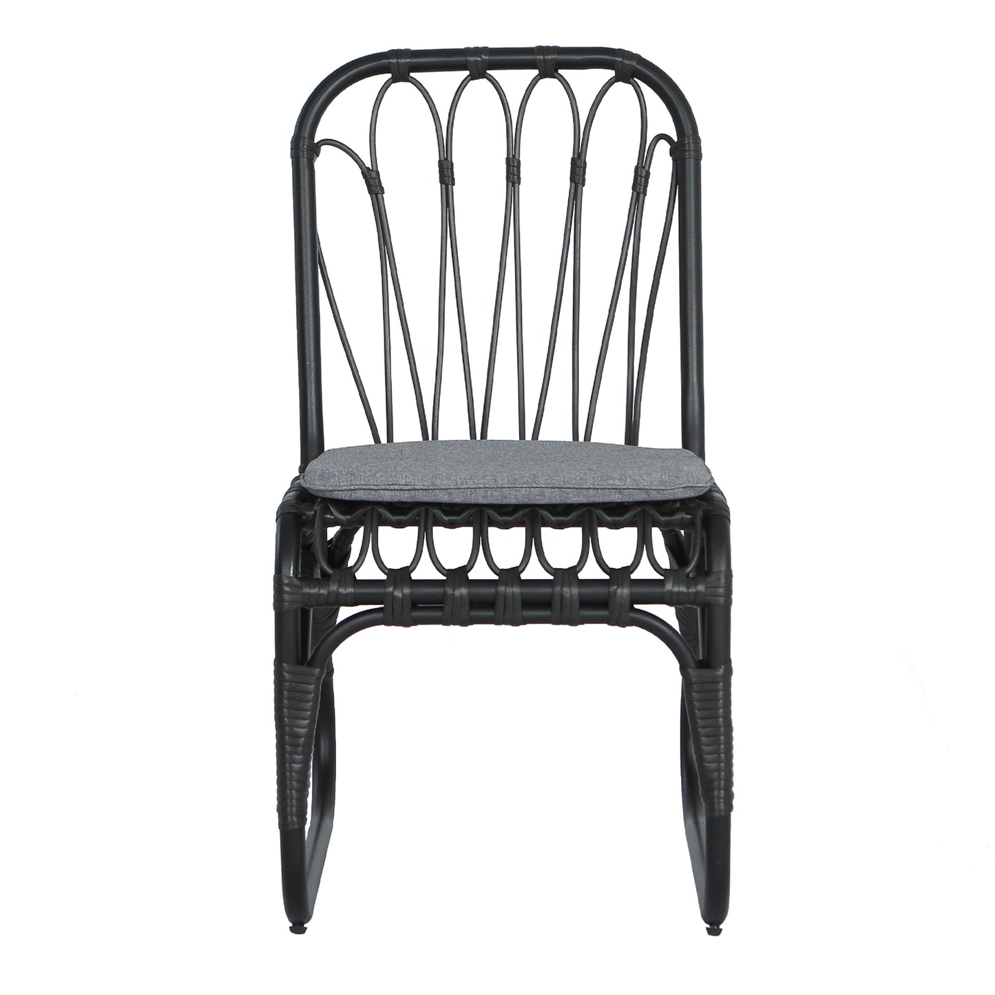 2-Person Black Gray Outdoor Rattan Dining Chairs - Weather Resistant Patio Set