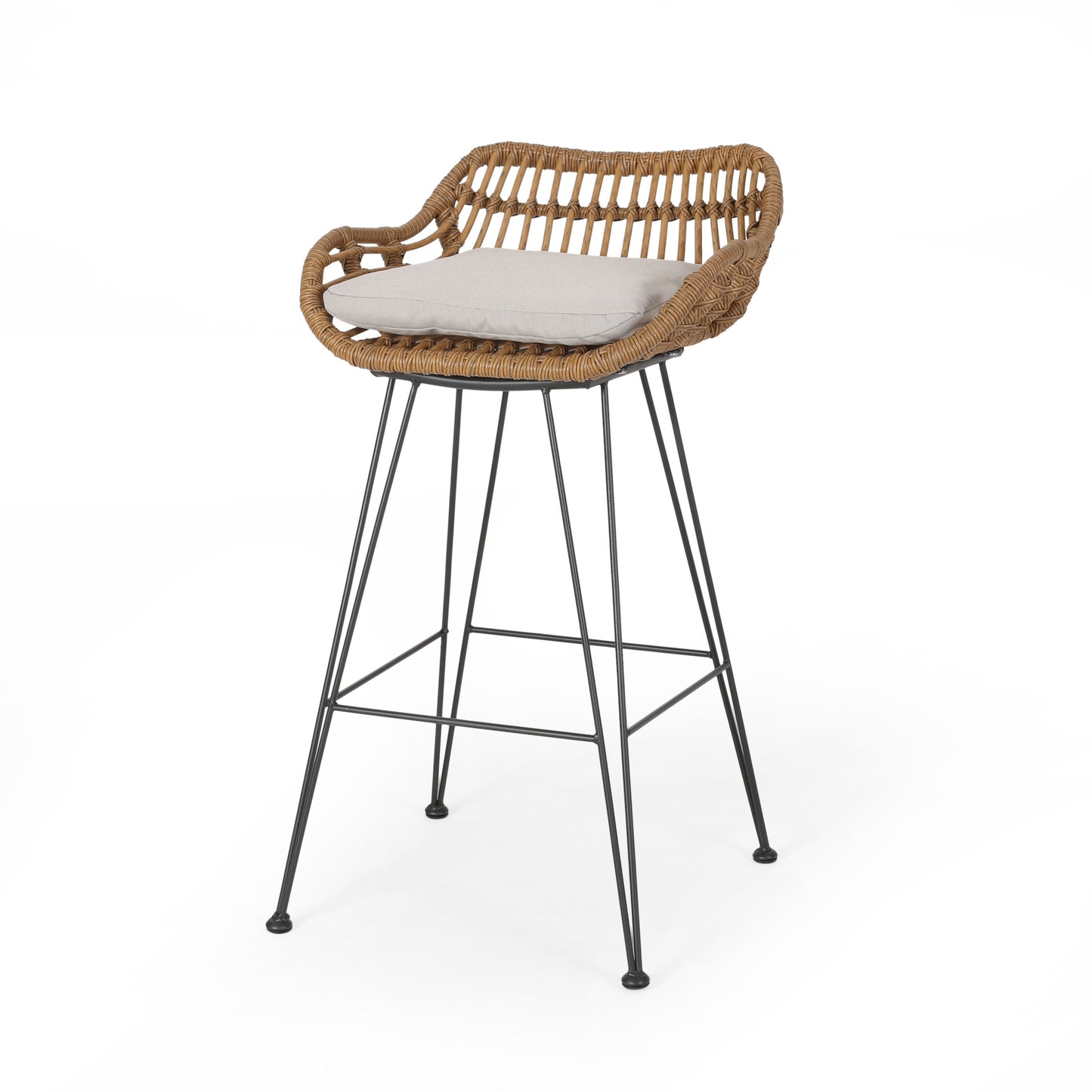DALE Barstool - Brown & Beige Fabric Patio Seating Set of 2
