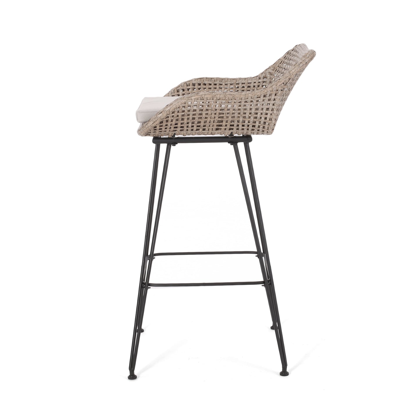 Brown Rattan Bar Stools Set of 2 with Cushions